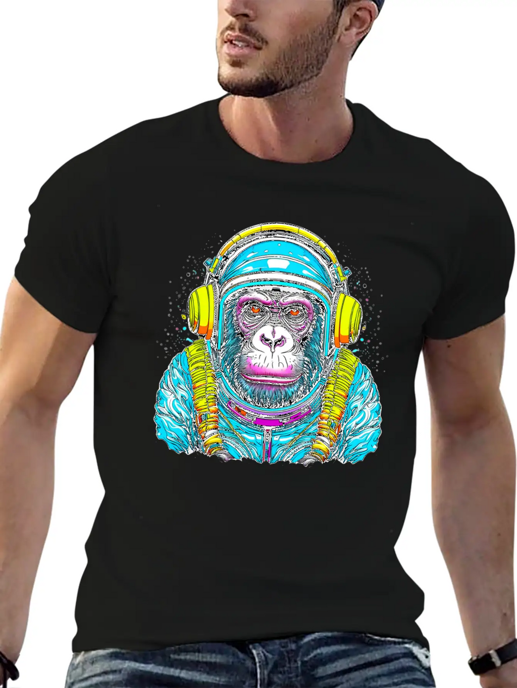 Monkey Wearing Headphones Unisex Short Sleeve Soft Cotton T-Shirt – Casual Everyday Wear