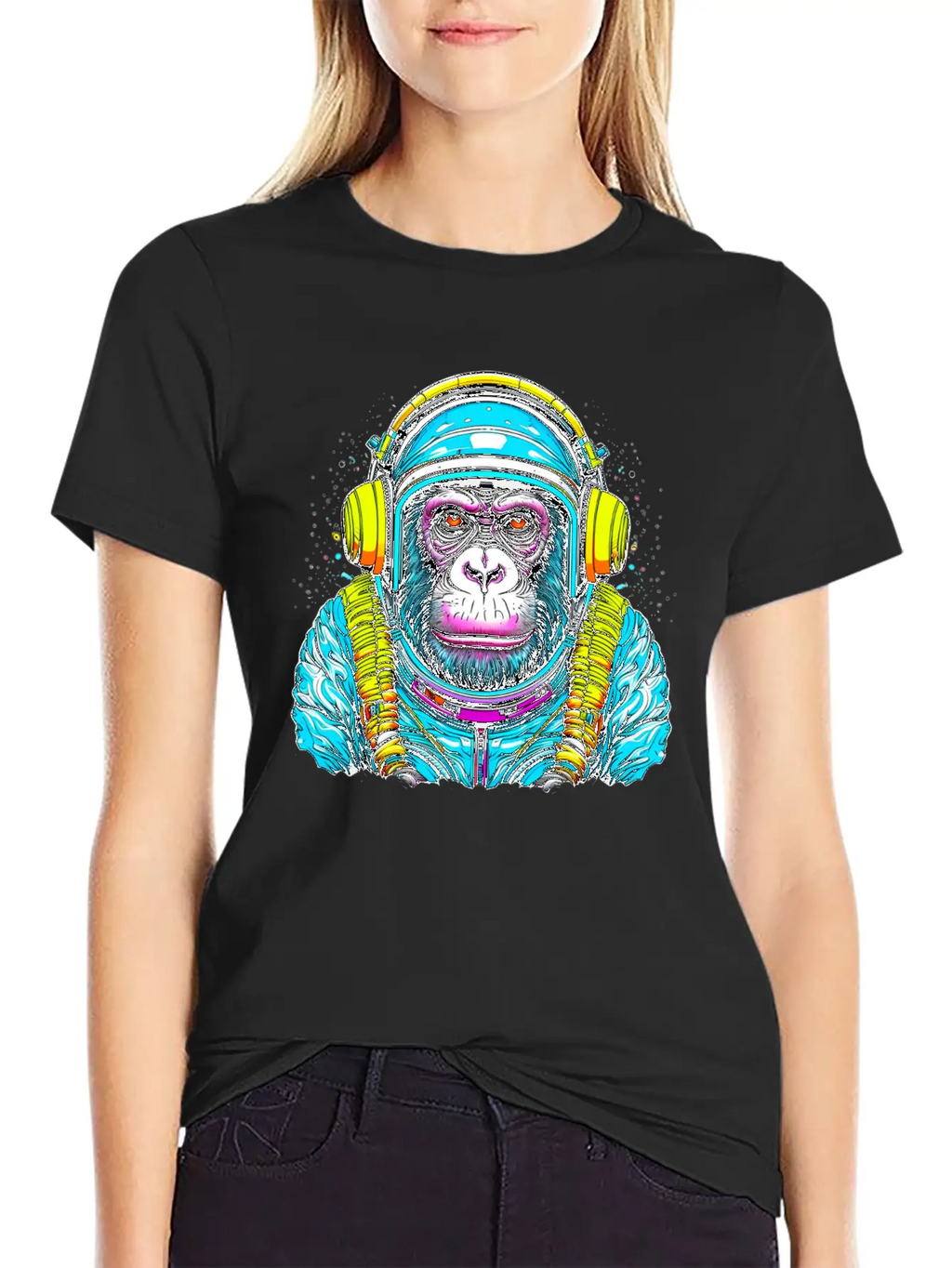 Monkey Wearing Headphones Unisex Short Sleeve Soft Cotton T-Shirt – Casual Everyday Wear