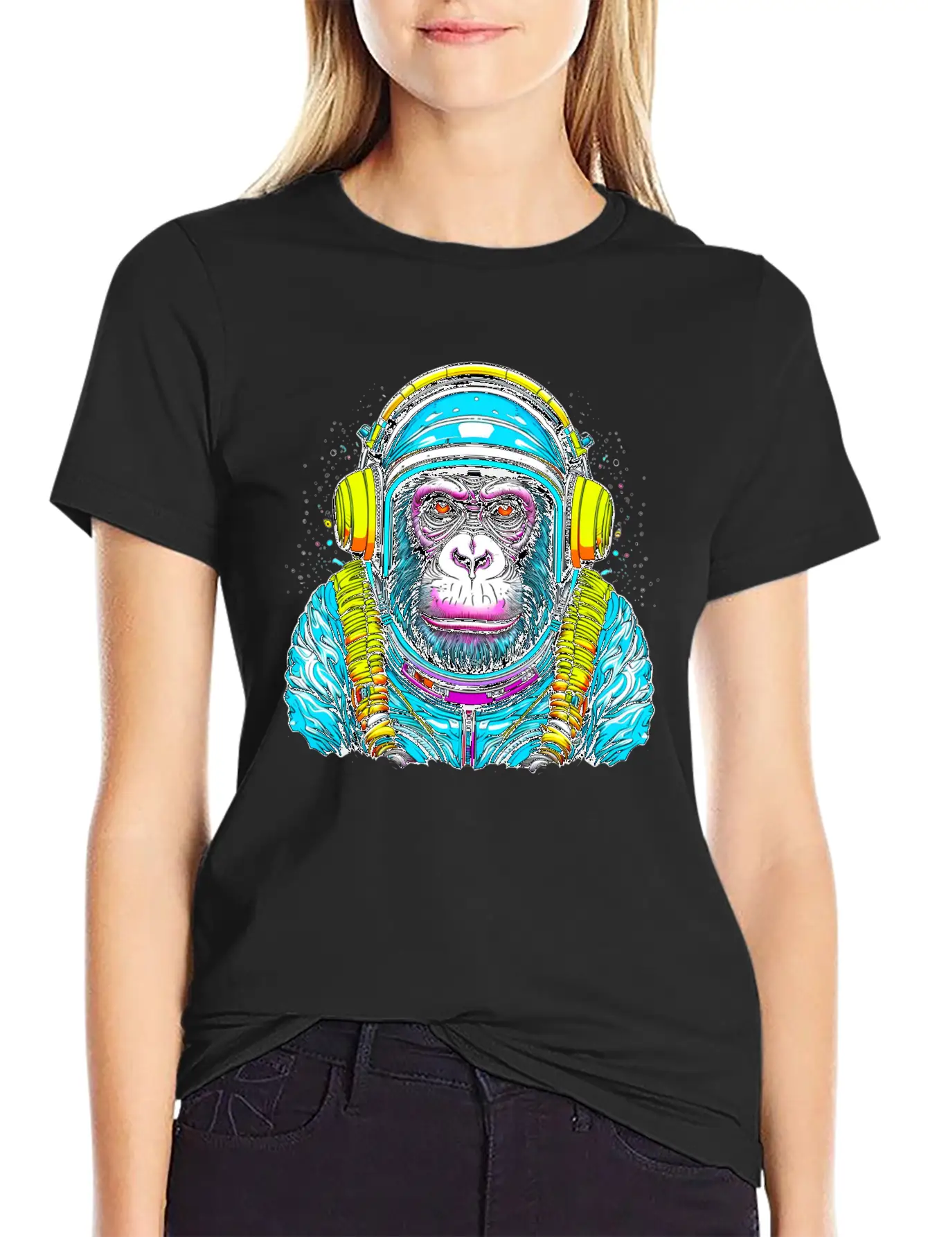 Monkey Wearing Headphones Unisex Short Sleeve Soft Cotton T-Shirt – Casual Everyday Wear