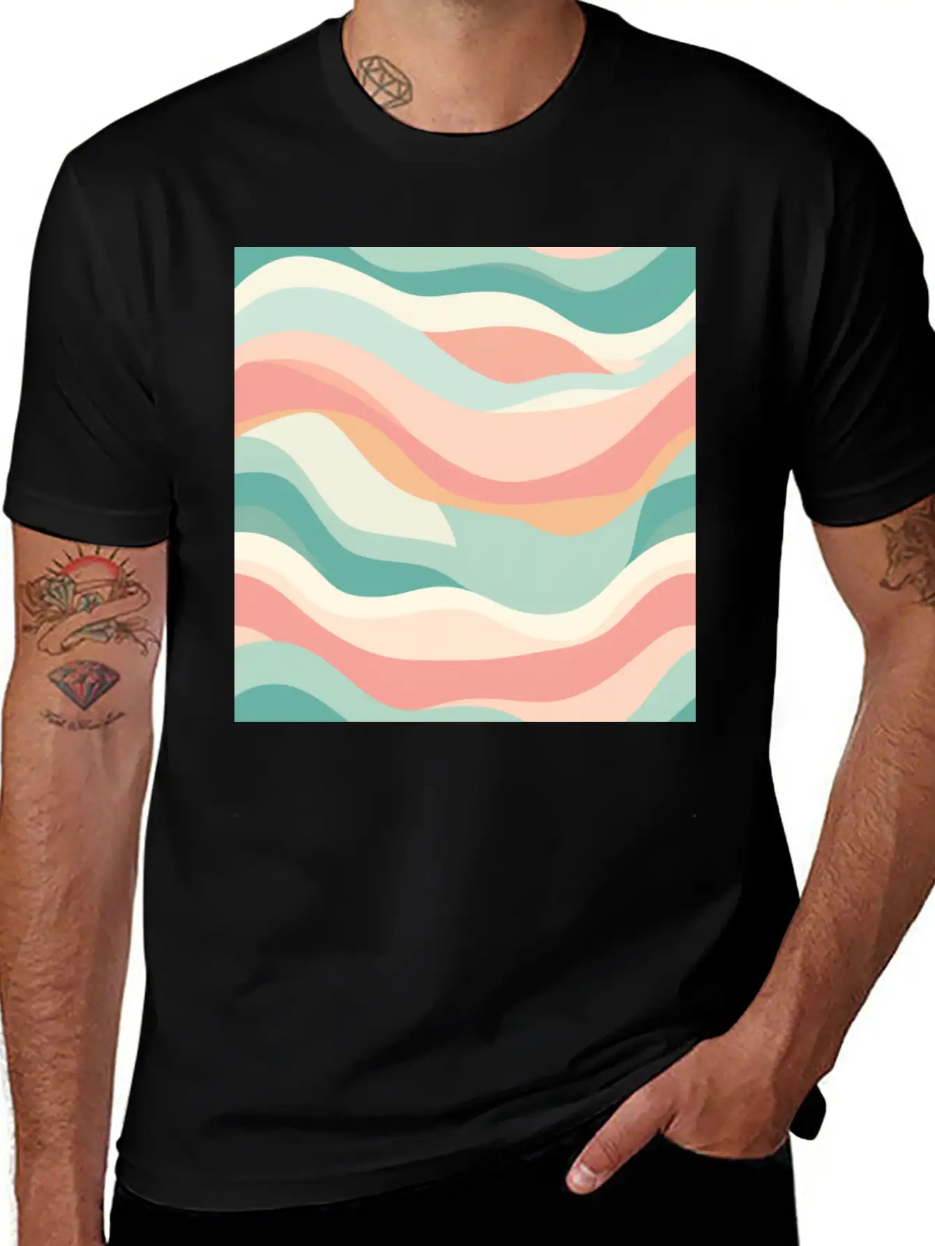 Monochrome Waves: Modern Abstract Ebb And Flow Unisex Casual T-Shirt – Clean Design For Daily Comfort