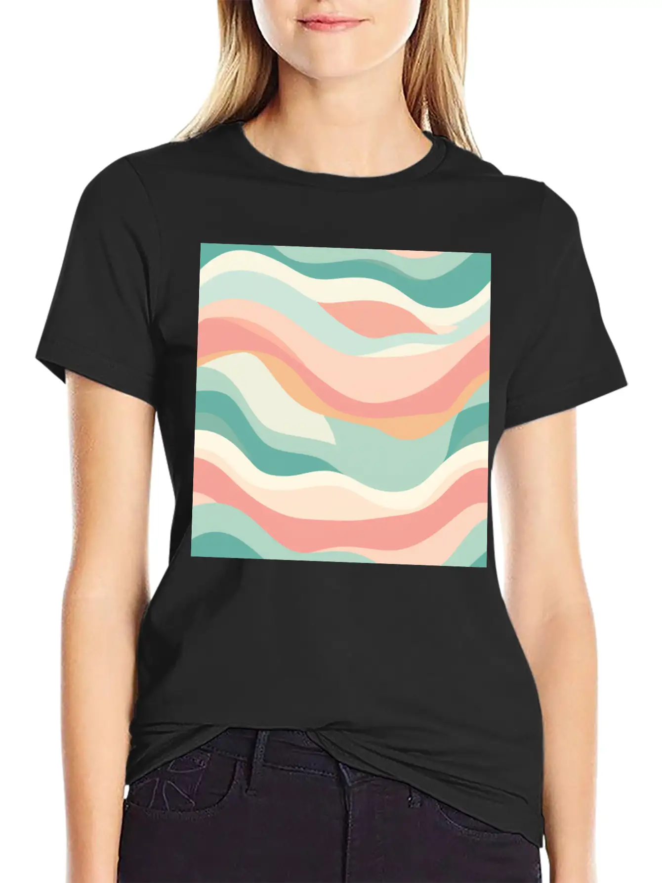 Monochrome Waves: Modern Abstract Ebb And Flow Unisex Casual T-Shirt – Clean Design For Daily Comfort