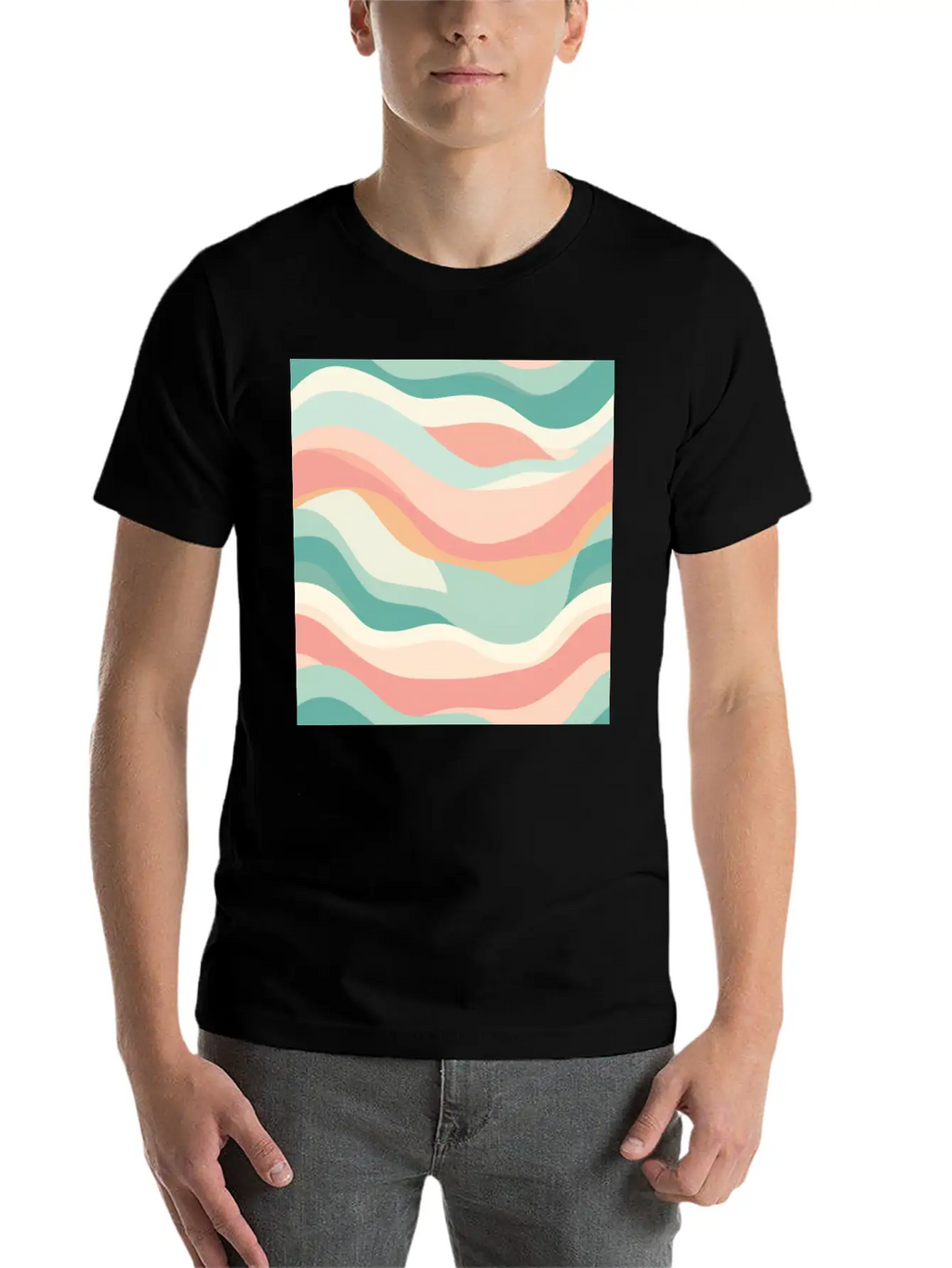 Monochrome Waves: Modern Abstract Ebb And Flow Unisex Casual T-Shirt – Clean Design For Daily Comfort