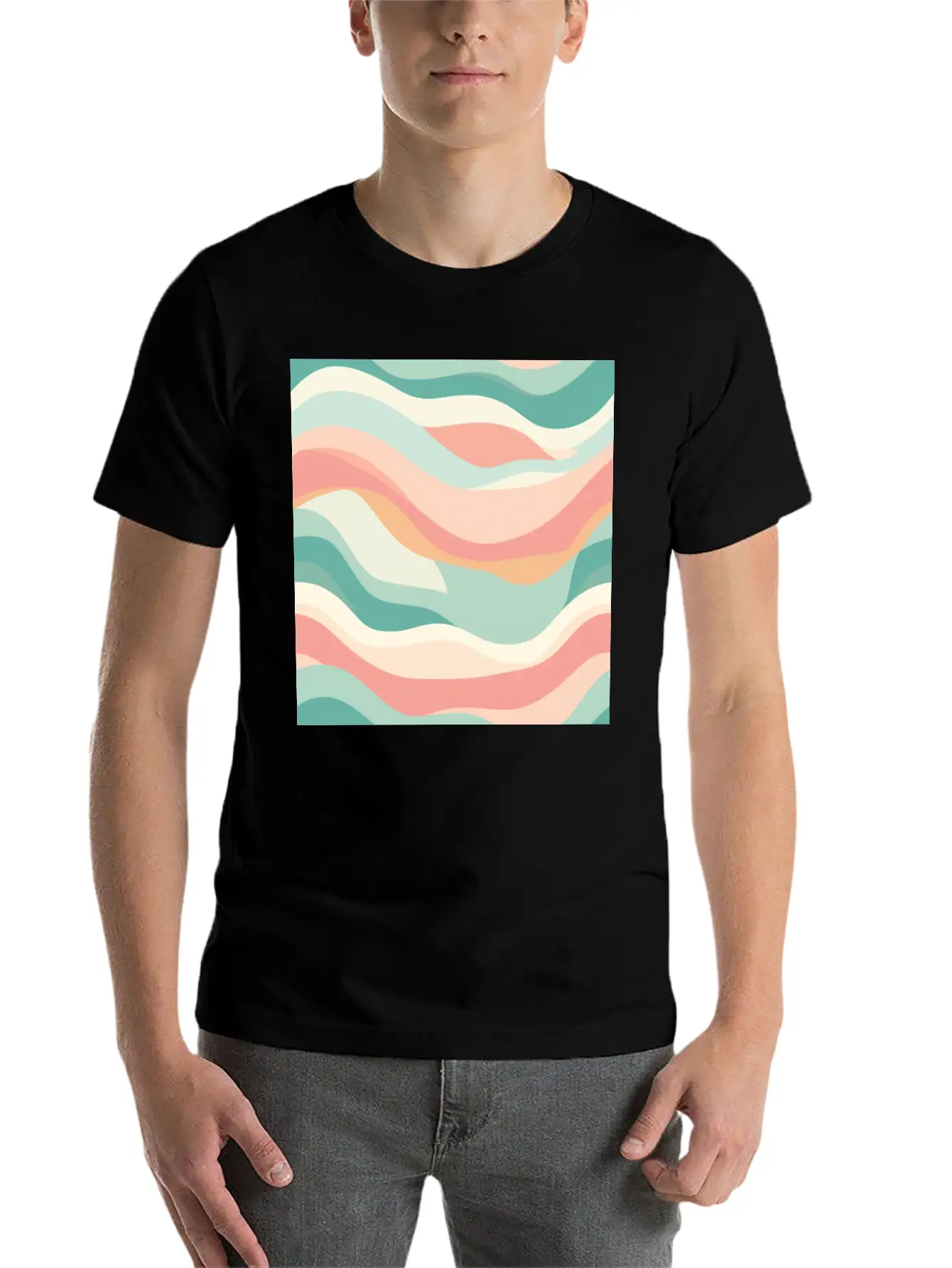 Monochrome Waves: Modern Abstract Ebb And Flow Unisex Casual T-Shirt – Clean Design For Daily Comfort