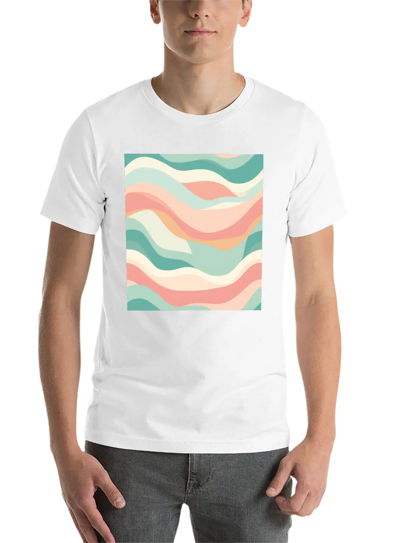 Monochrome Waves: Modern Abstract Ebb And Flow Unisex Casual T-Shirt – Clean Design For Daily Comfort