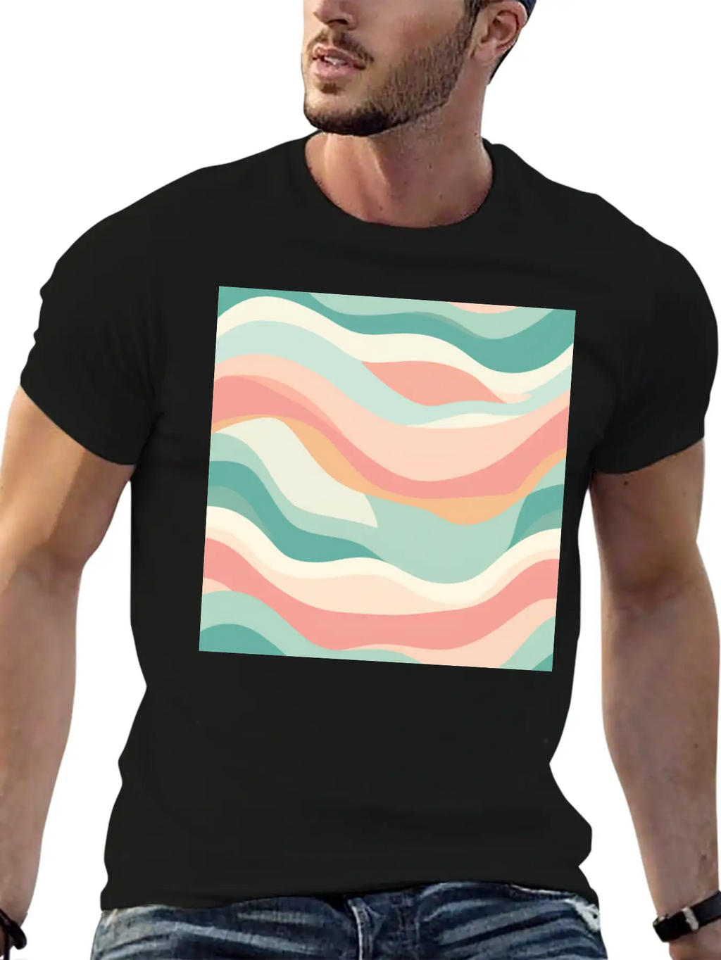 Monochrome Waves: Modern Abstract Ebb And Flow Unisex Casual T-Shirt – Clean Design For Daily Comfort