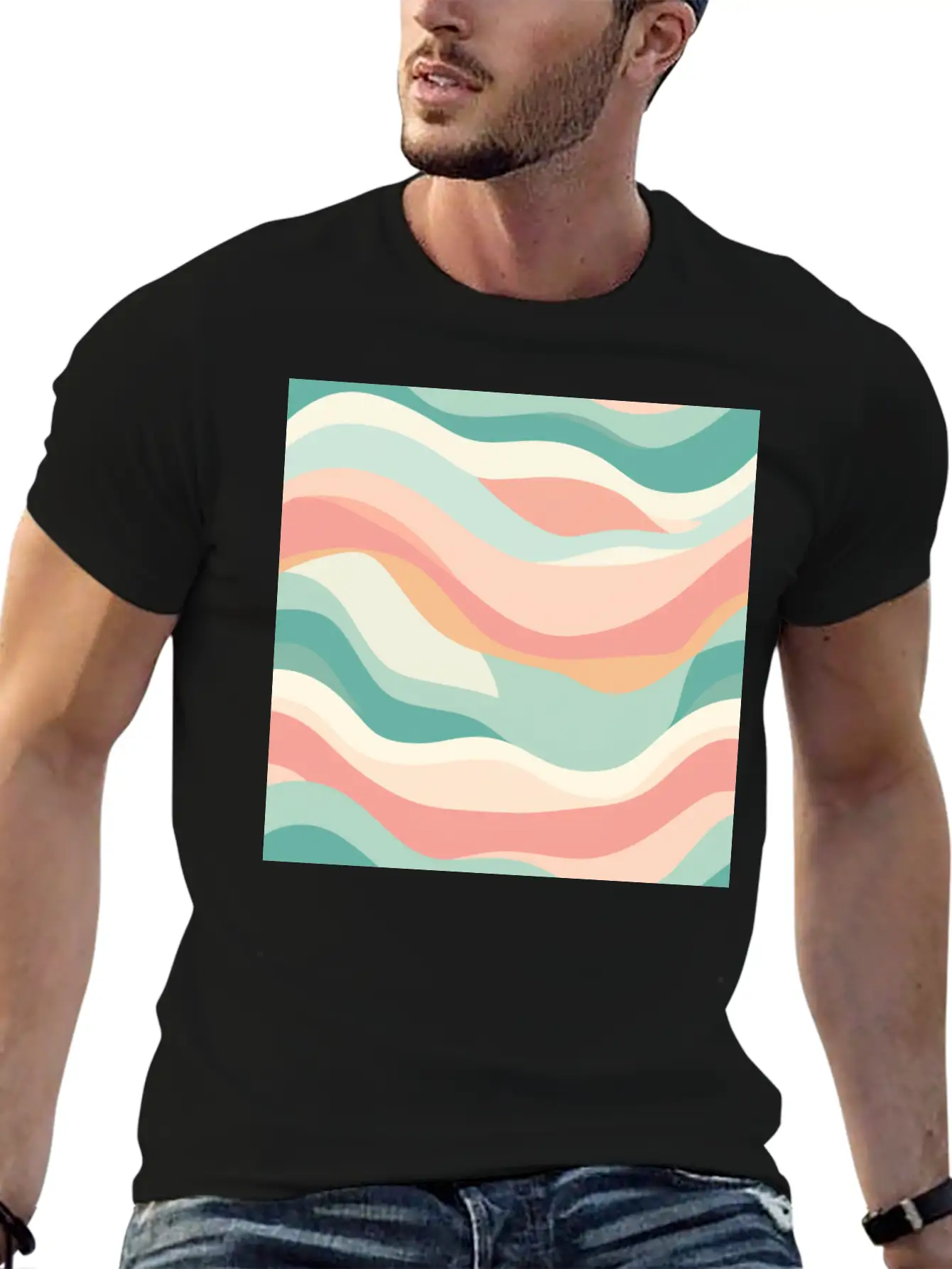 Monochrome Waves: Modern Abstract Ebb And Flow Unisex Casual T-Shirt – Clean Design For Daily Comfort