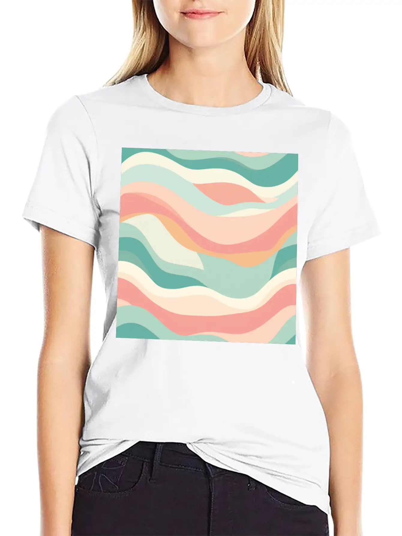 Monochrome Waves: Modern Abstract Ebb And Flow Unisex Casual T-Shirt – Clean Design For Daily Comfort