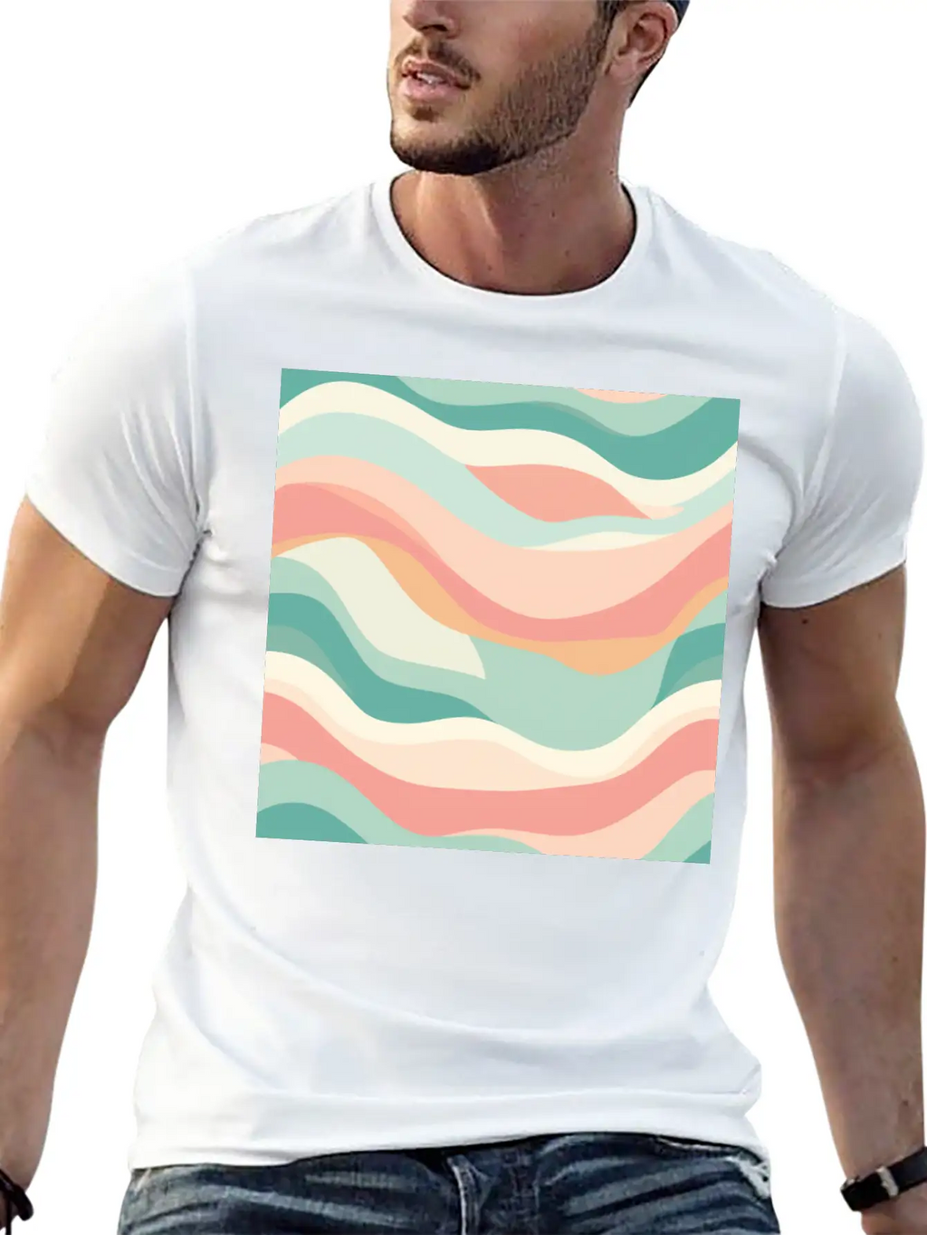 Monochrome Waves: Modern Abstract Ebb And Flow Unisex Casual T-Shirt – Clean Design For Daily Comfort
