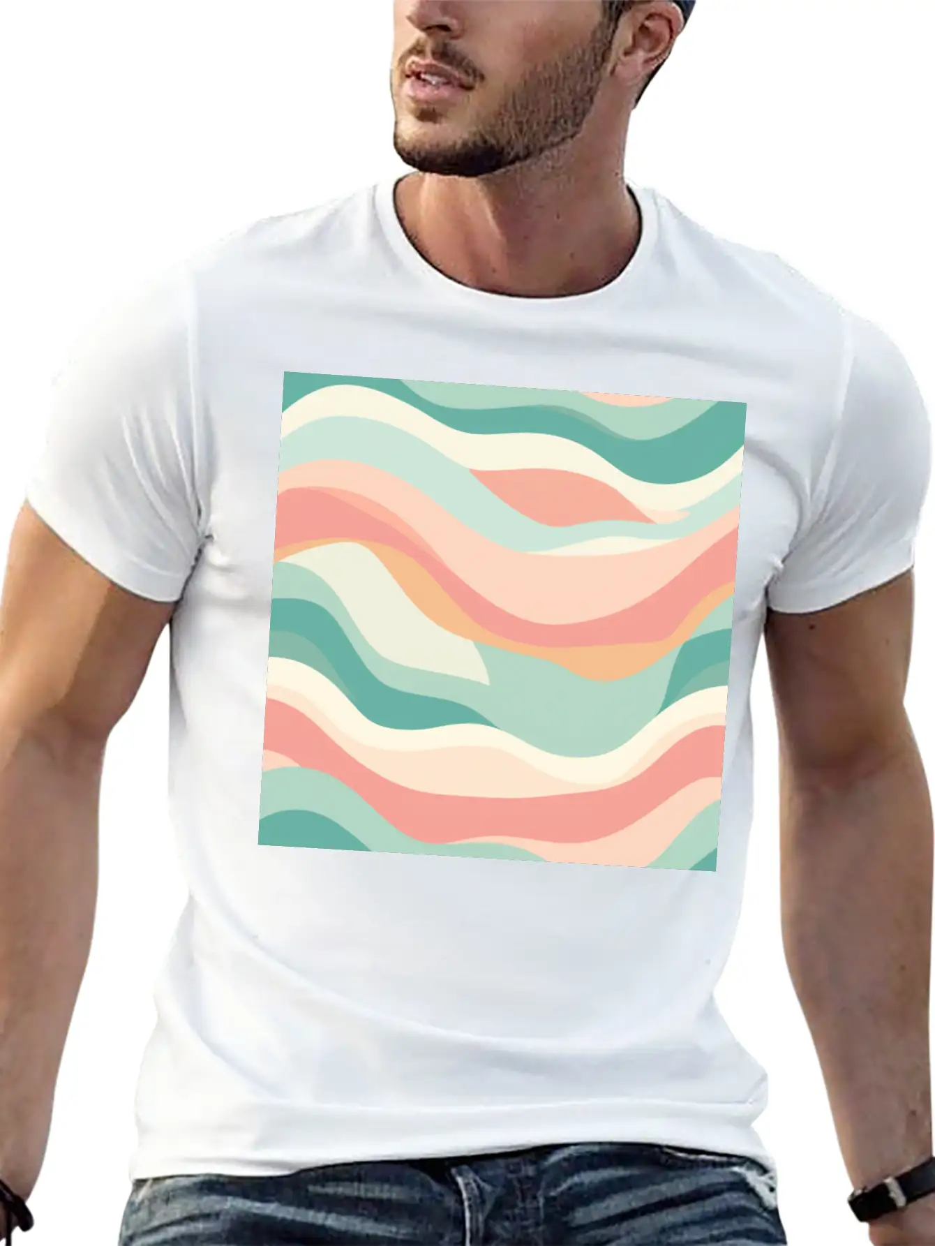 Monochrome Waves: Modern Abstract Ebb And Flow Unisex Casual T-Shirt – Clean Design For Daily Comfort