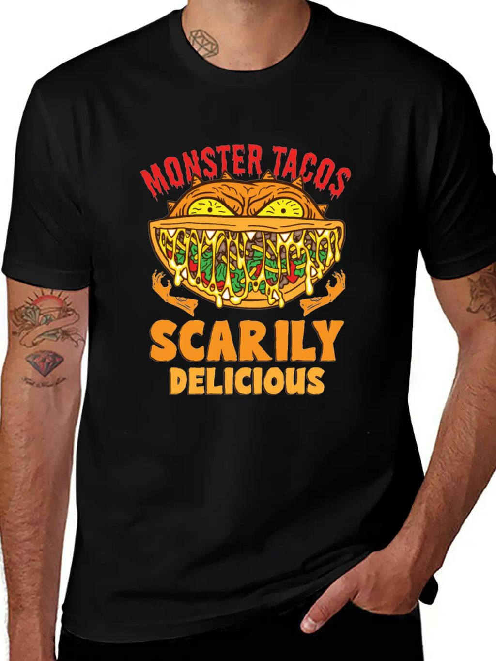 Monster Taco Horror Taco Halloween Taco Costume Unisex Short Sleeve Soft Cotton T-Shirt – Casual Everyday Wear