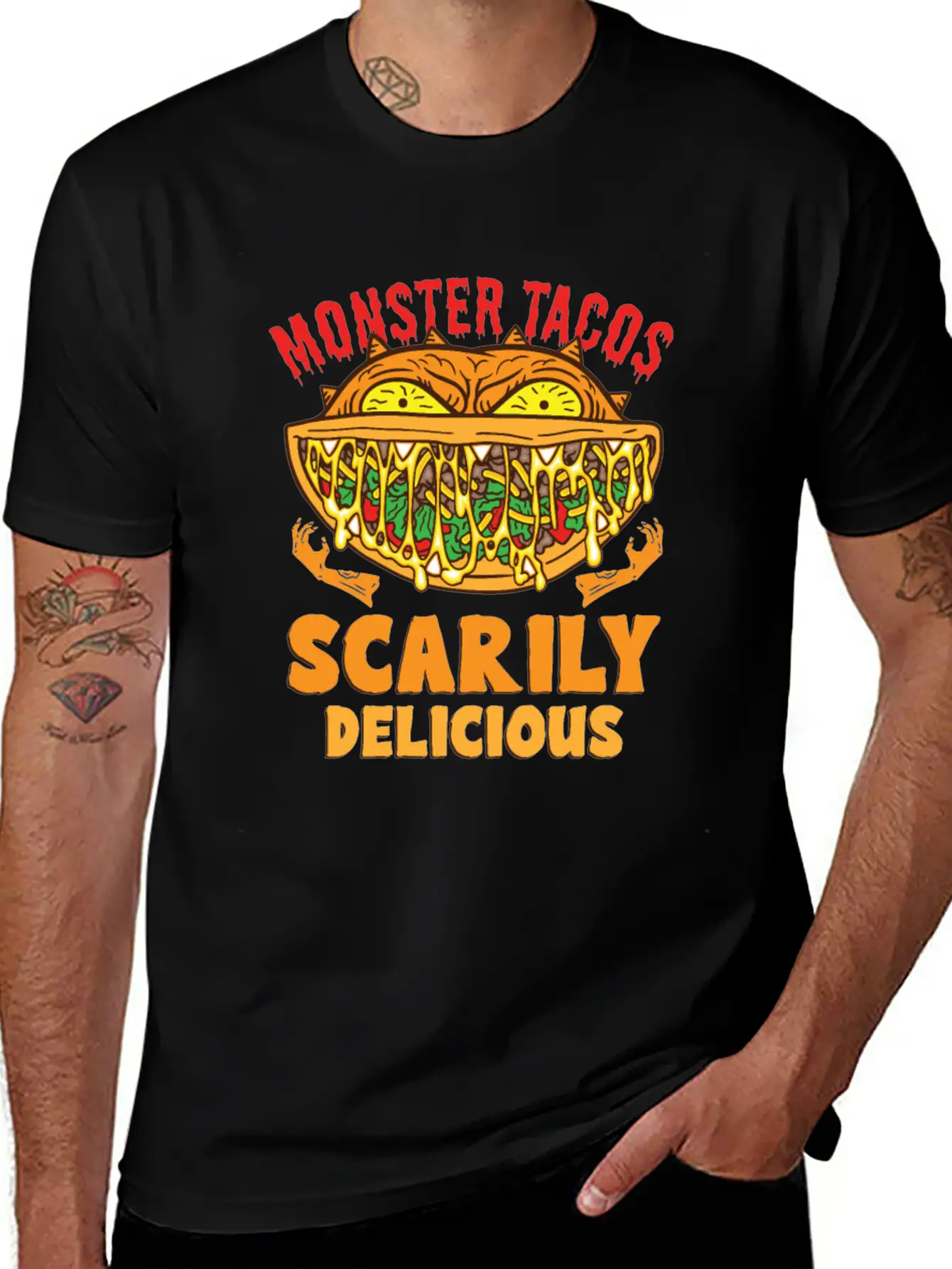 Monster Taco Horror Taco Halloween Taco Costume Unisex Short Sleeve Soft Cotton T-Shirt – Casual Everyday Wear