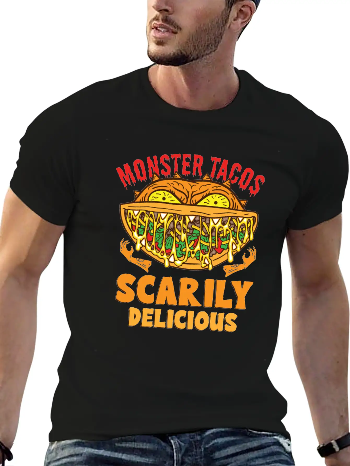 Monster Taco Horror Taco Halloween Taco Costume Unisex Short Sleeve Soft Cotton T-Shirt – Casual Everyday Wear
