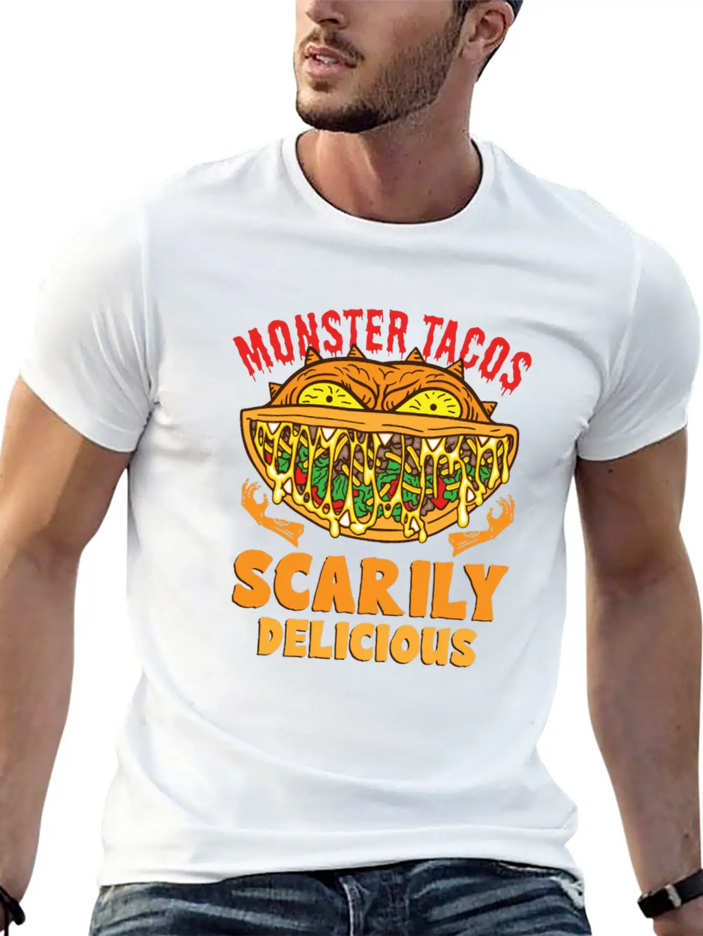 Monster Taco Horror Taco Halloween Taco Costume Unisex Short Sleeve Soft Cotton T-Shirt – Casual Everyday Wear