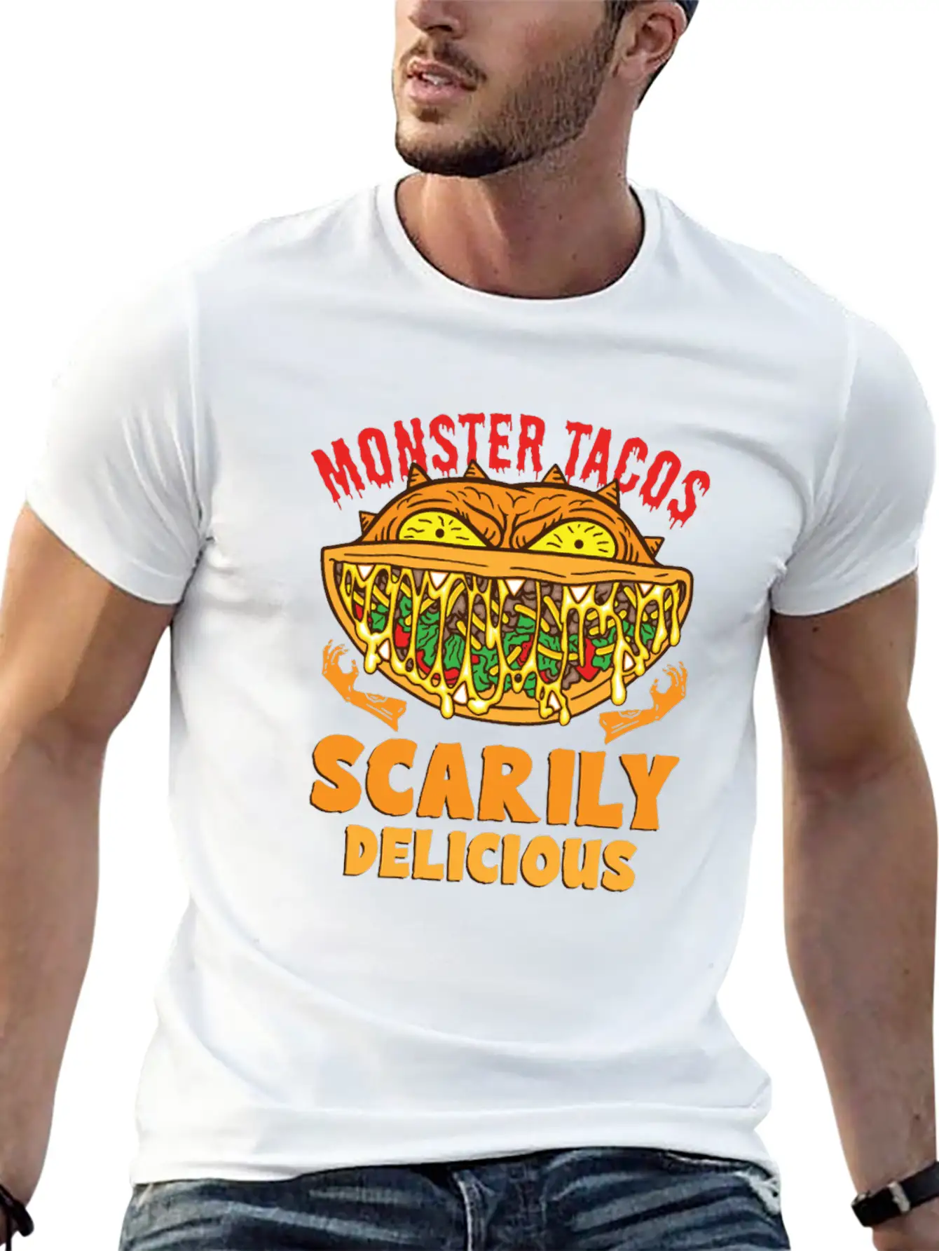 Monster Taco Horror Taco Halloween Taco Costume Unisex Short Sleeve Soft Cotton T-Shirt – Casual Everyday Wear