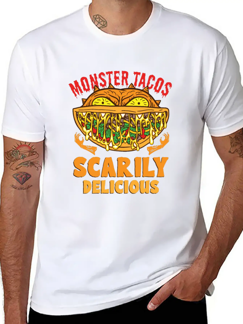 Monster Taco Horror Taco Halloween Taco Costume Unisex Short Sleeve Soft Cotton T-Shirt – Casual Everyday Wear