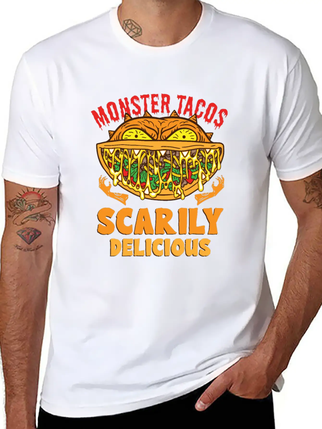 Monster Taco Horror Taco Halloween Taco Costume Unisex Short Sleeve Soft Cotton T-Shirt – Casual Everyday Wear
