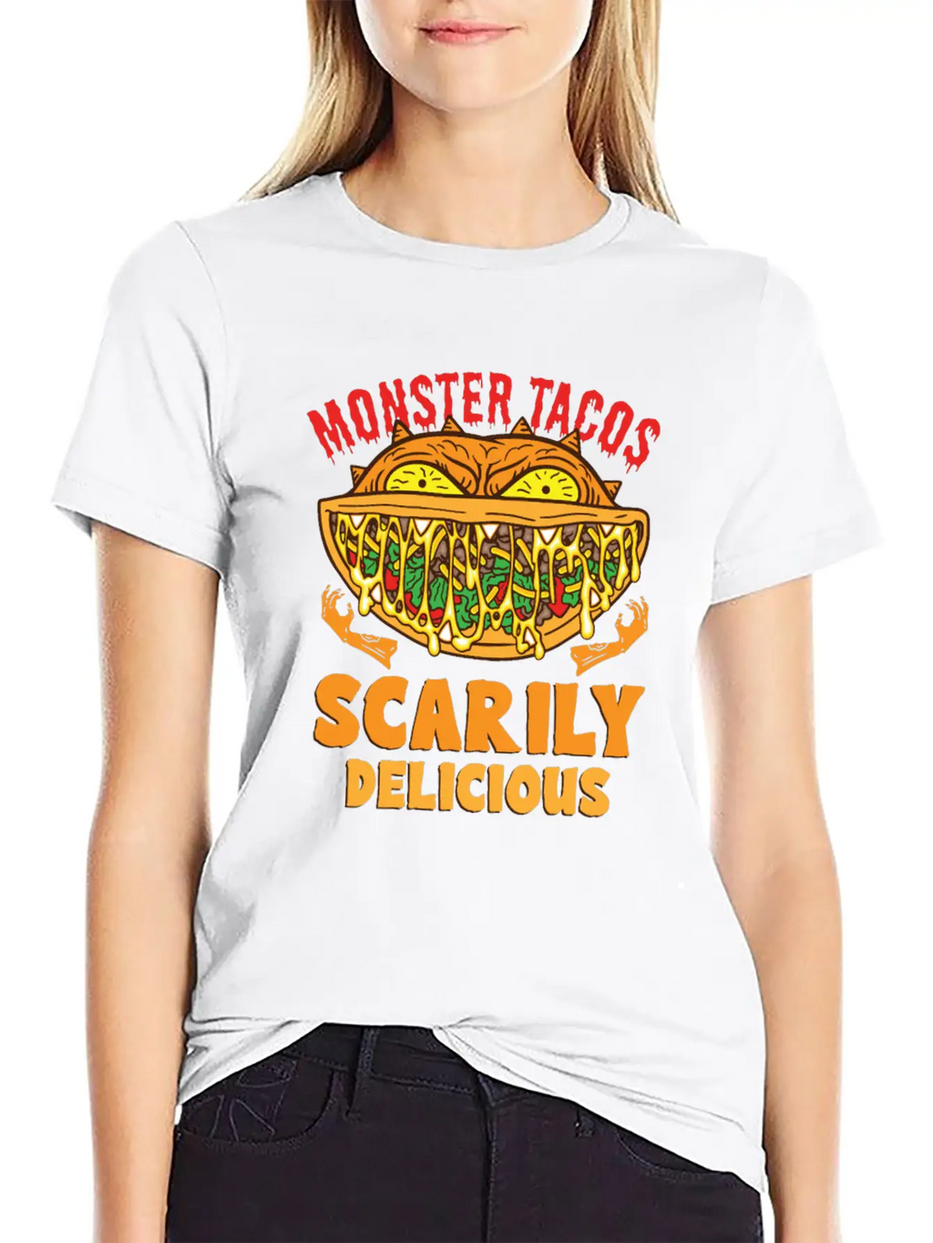 Monster Taco Horror Taco Halloween Taco Costume Unisex Short Sleeve Soft Cotton T-Shirt – Casual Everyday Wear