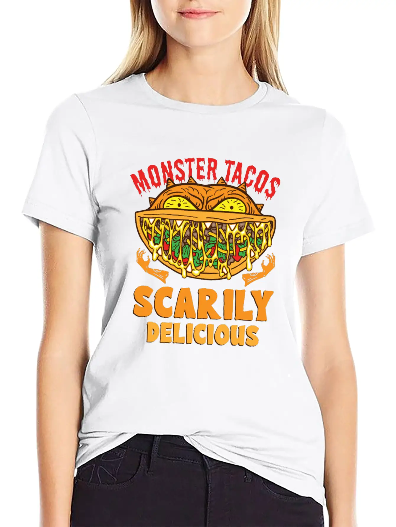 Monster Taco Horror Taco Halloween Taco Costume Unisex Short Sleeve Soft Cotton T-Shirt – Casual Everyday Wear
