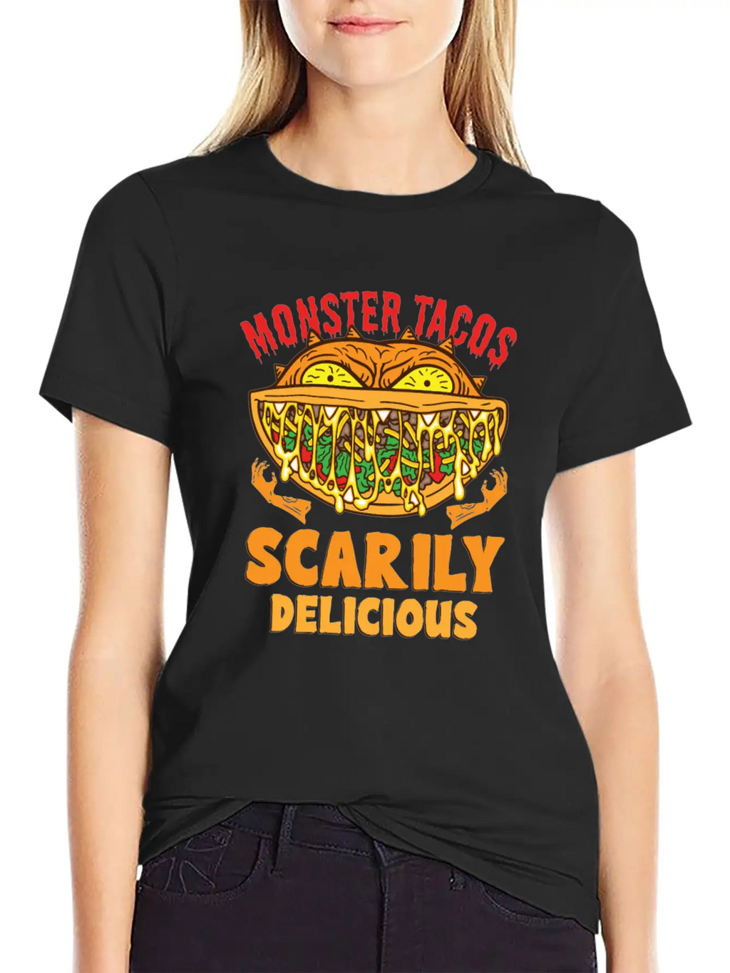 Monster Taco Horror Taco Halloween Taco Costume Unisex Short Sleeve Soft Cotton T-Shirt – Casual Everyday Wear