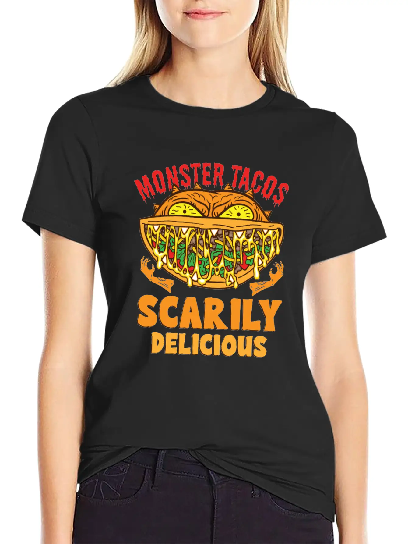 Monster Taco Horror Taco Halloween Taco Costume Unisex Short Sleeve Soft Cotton T-Shirt – Casual Everyday Wear