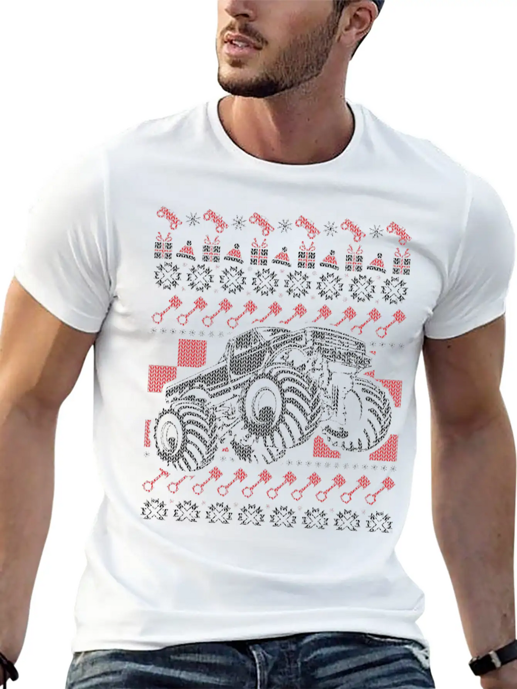 Monster Truck Christmas Unisex Short Sleeve Soft Cotton T-Shirt – Casual Everyday Wear