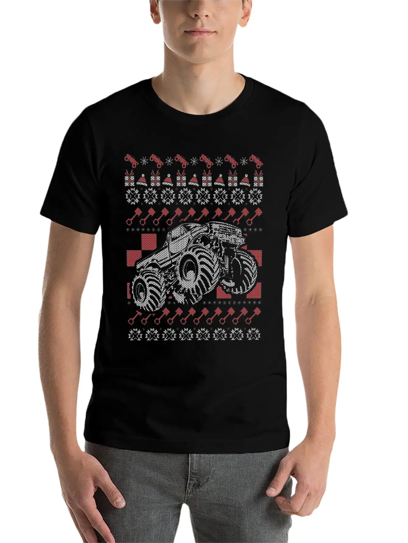 Monster Truck Christmas Unisex Short Sleeve Soft Cotton T-Shirt – Casual Everyday Wear
