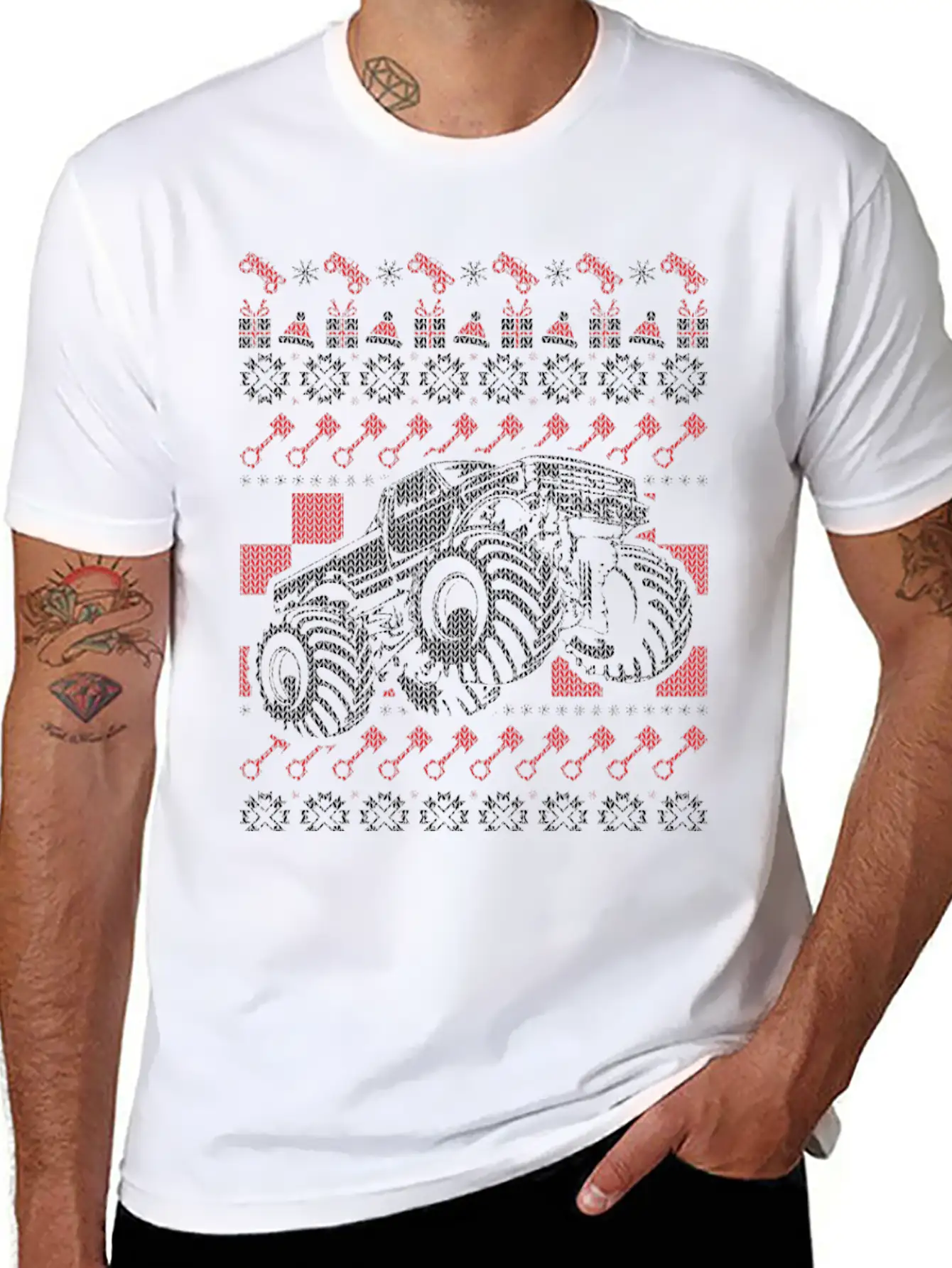 Monster Truck Christmas Unisex Short Sleeve Soft Cotton T-Shirt – Casual Everyday Wear