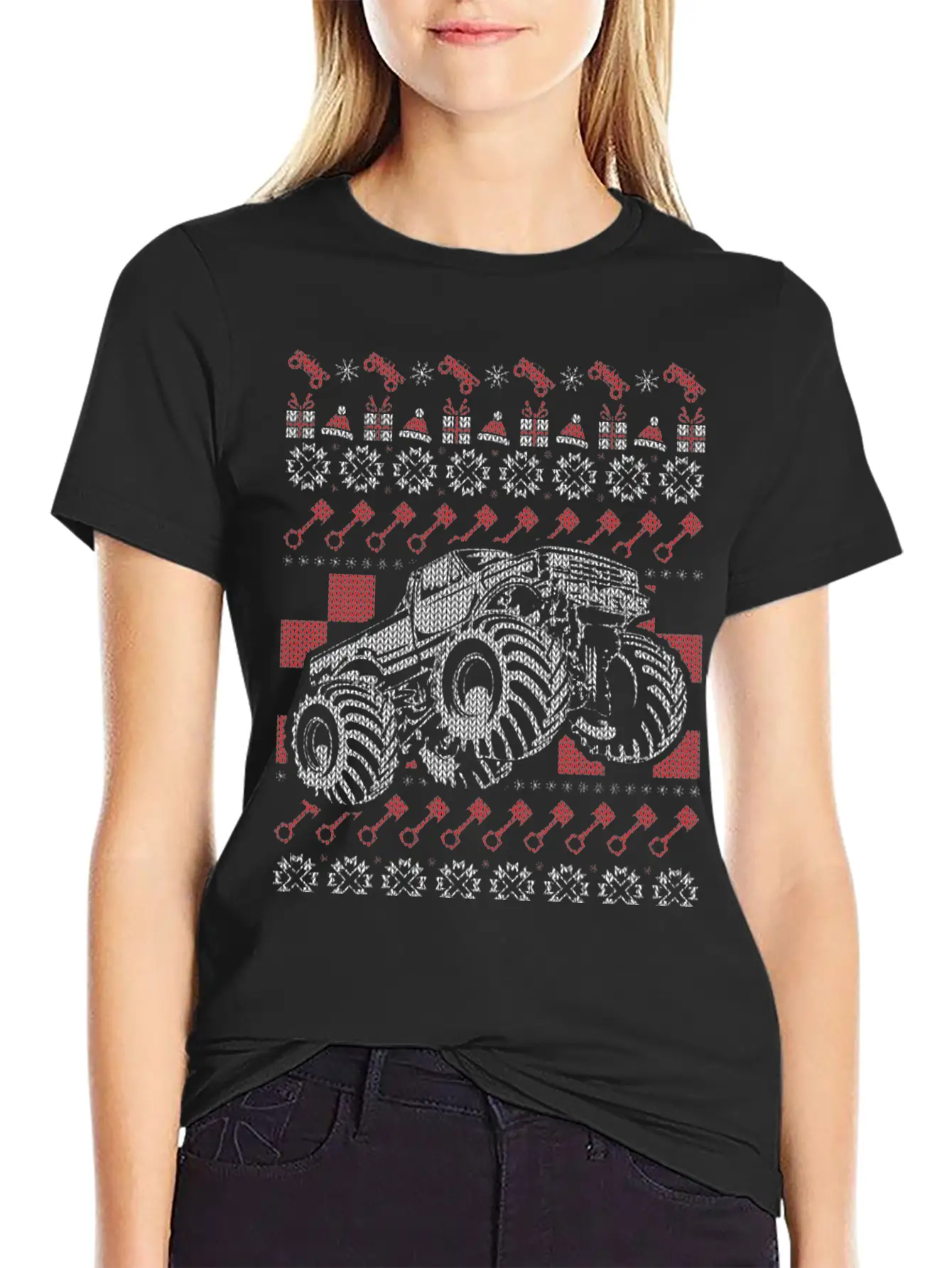 Monster Truck Christmas Unisex Short Sleeve Soft Cotton T-Shirt – Casual Everyday Wear