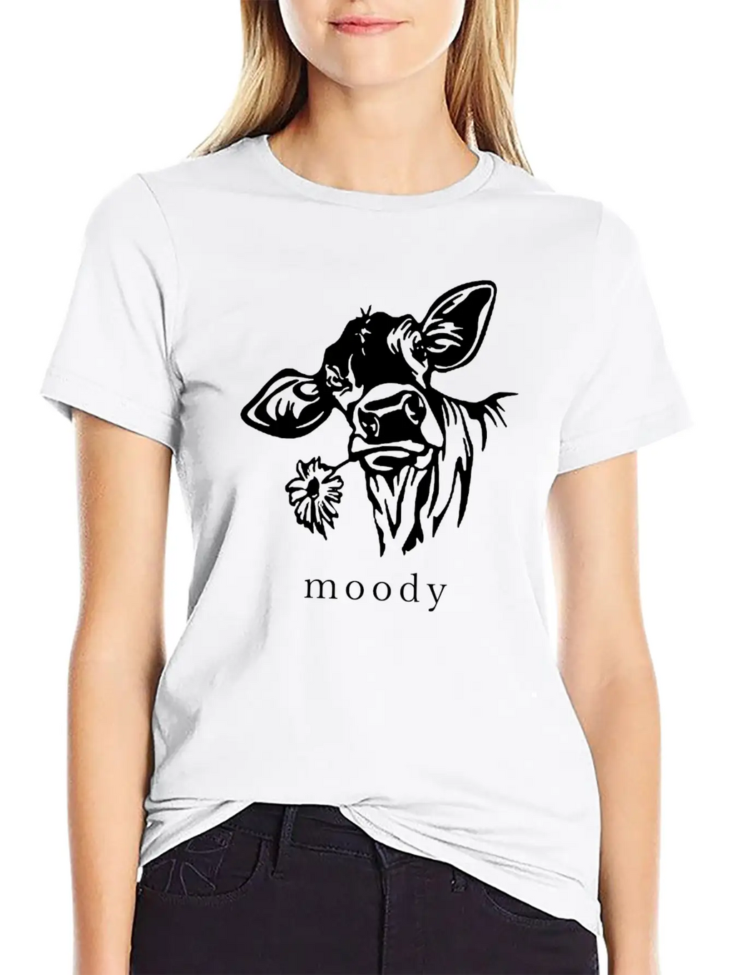 Moody Cow Funny Saying Punny Stylish Everyday T-Shirt – Unisex Basic Cotton Tee