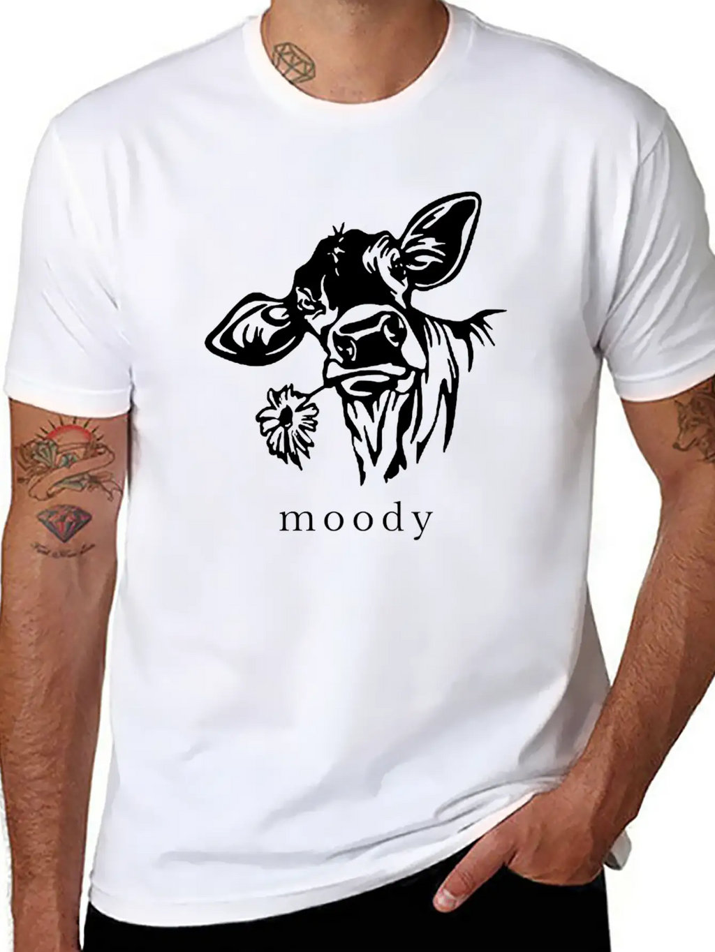 Moody Cow Funny Saying Punny Stylish Everyday T-Shirt – Unisex Basic Cotton Tee