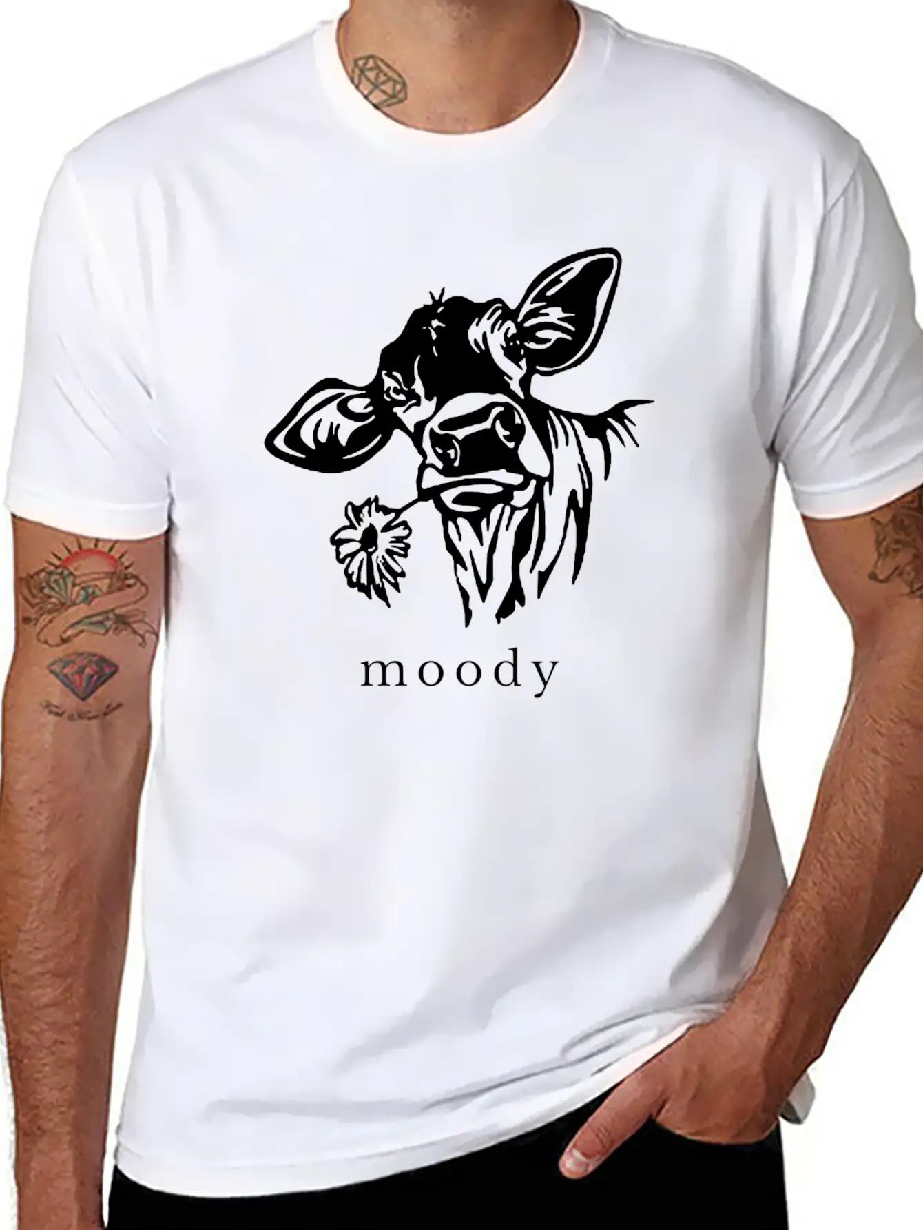 Moody Cow Funny Saying Punny Stylish Everyday T-Shirt – Unisex Basic Cotton Tee