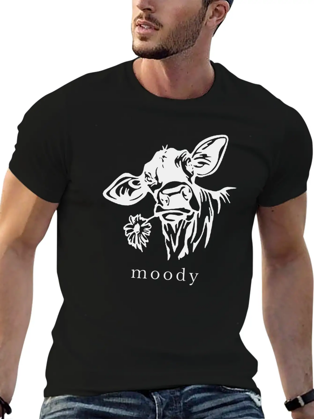 Moody Cow Funny Saying Punny Stylish Everyday T-Shirt – Unisex Basic Cotton Tee
