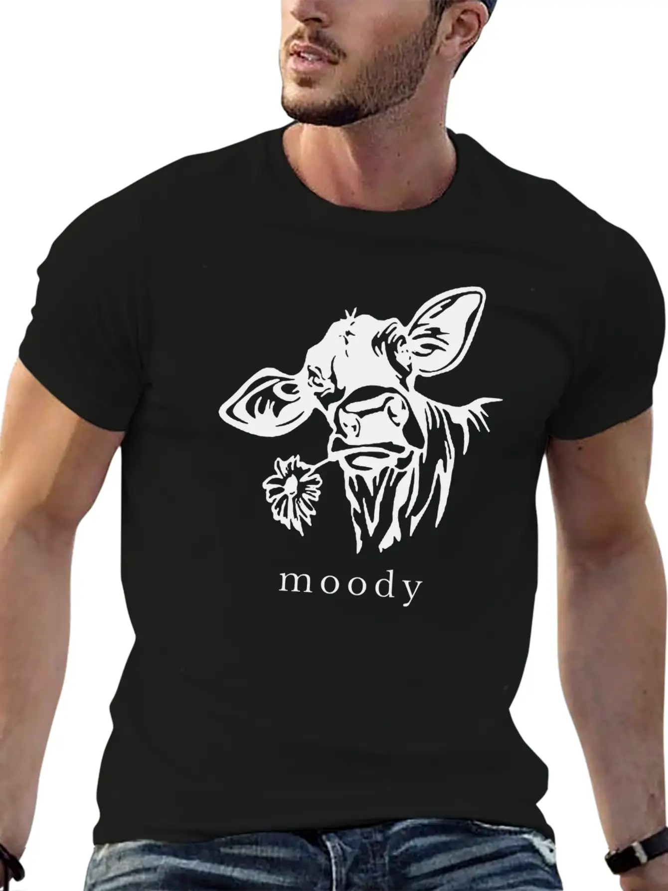 Moody Cow Funny Saying Punny Stylish Everyday T-Shirt – Unisex Basic Cotton Tee