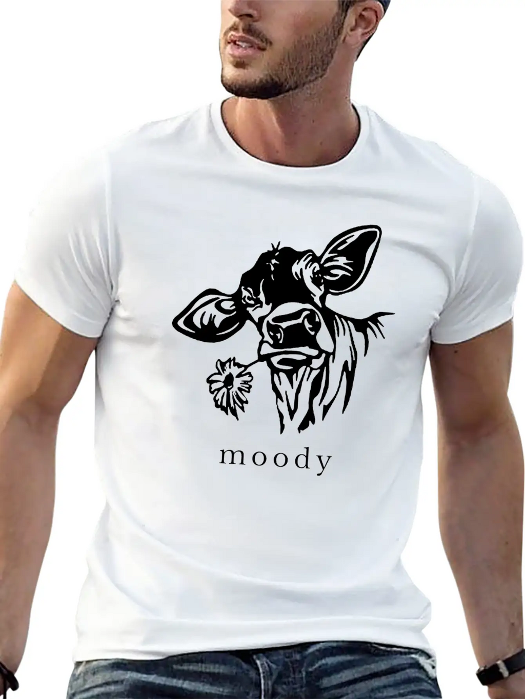 Moody Cow Funny Saying Punny Stylish Everyday T-Shirt – Unisex Basic Cotton Tee