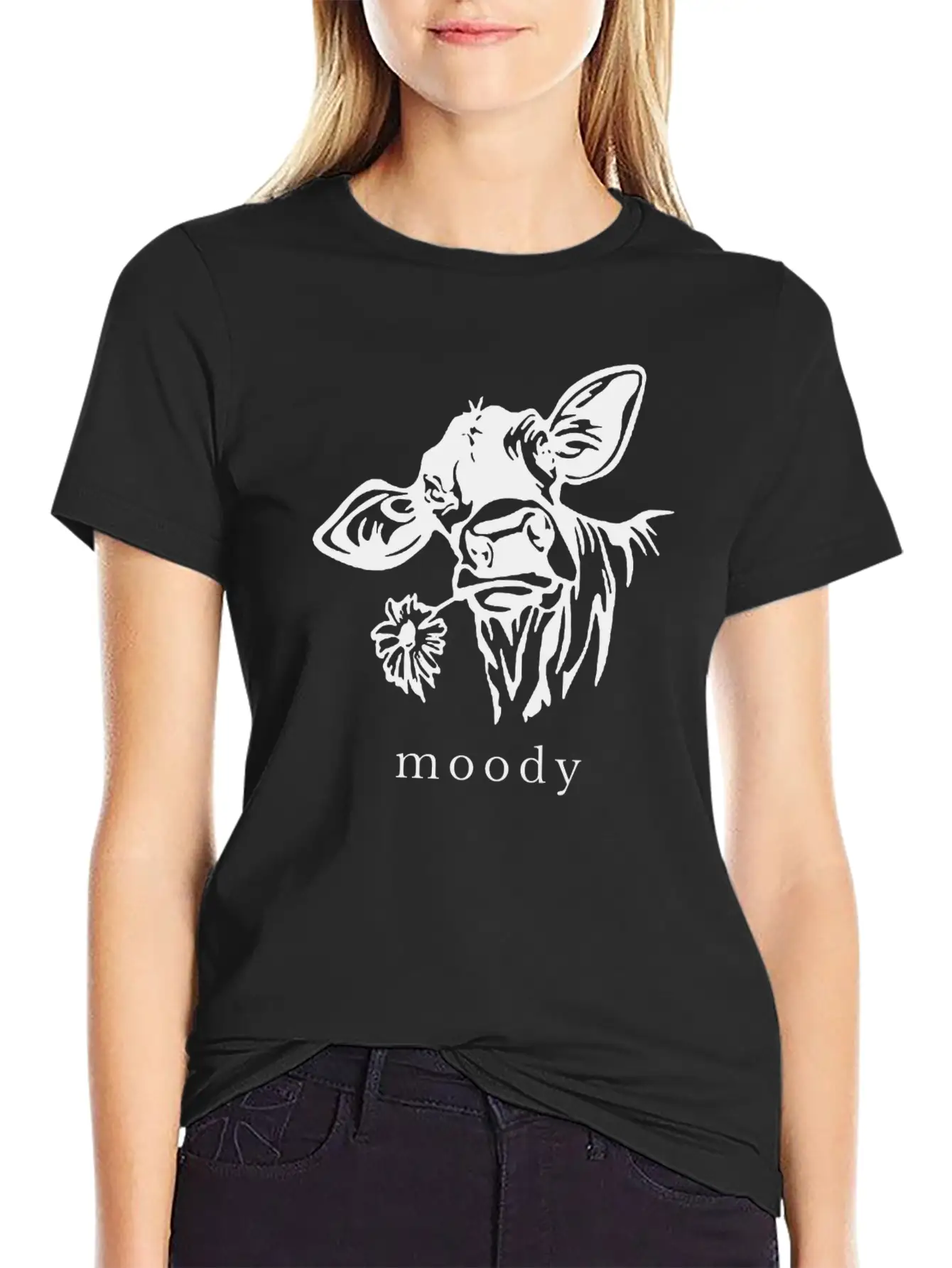 Moody Cow Funny Saying Punny Stylish Everyday T-Shirt – Unisex Basic Cotton Tee