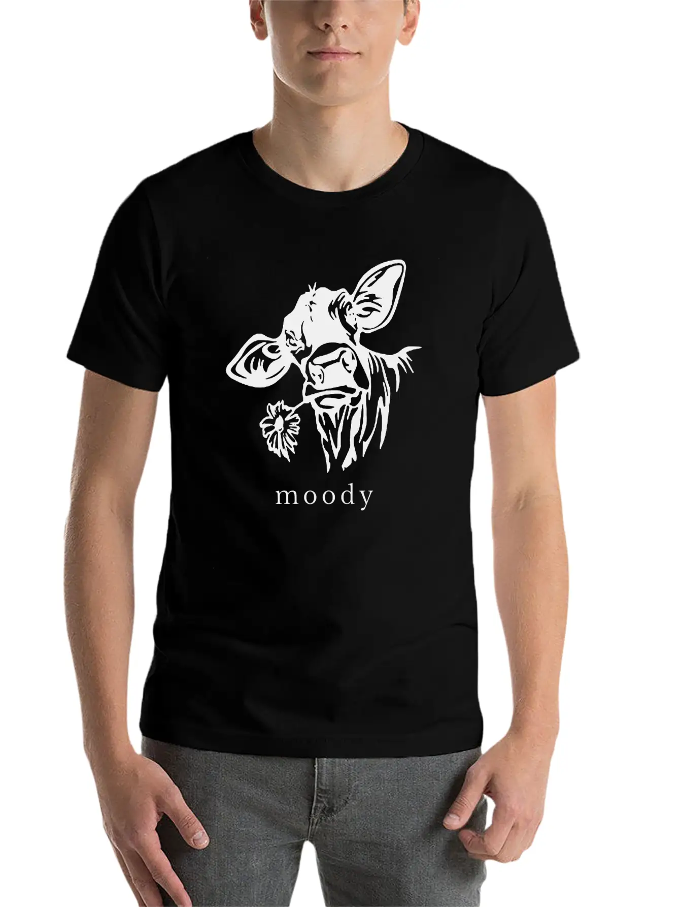 Moody Cow Funny Saying Punny Stylish Everyday T-Shirt – Unisex Basic Cotton Tee