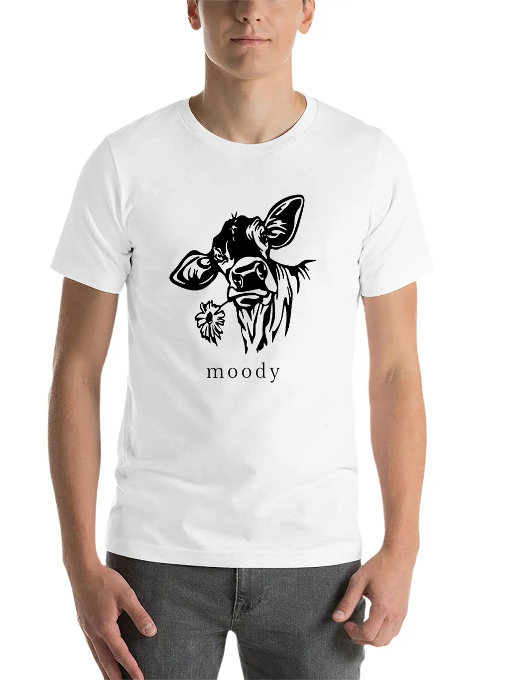 Moody Cow Funny Saying Punny Stylish Everyday T-Shirt – Unisex Basic Cotton Tee