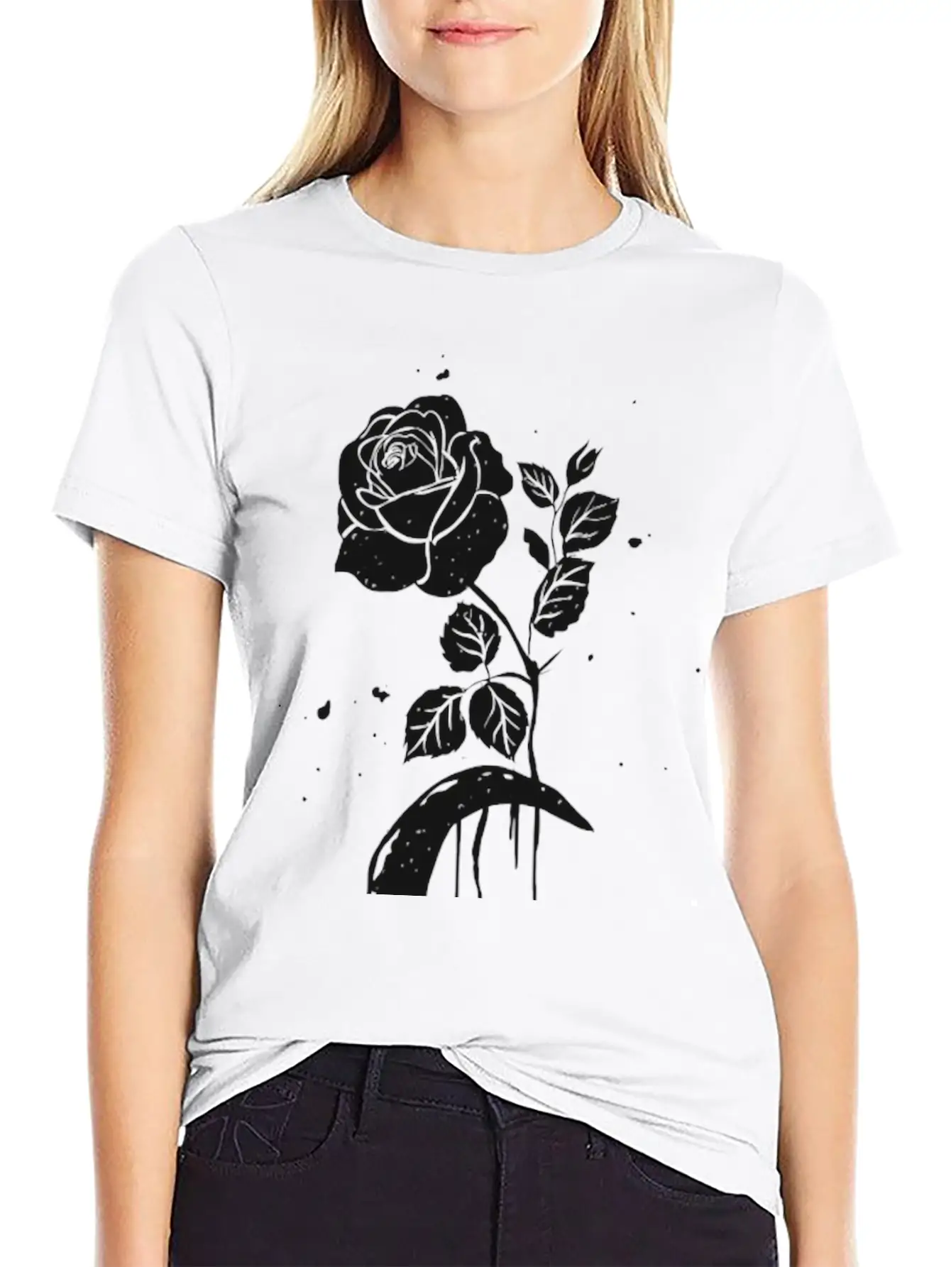 Moon And Rose Graphic Breathable Soft Cotton T-Shirt – Timeless Casual Look