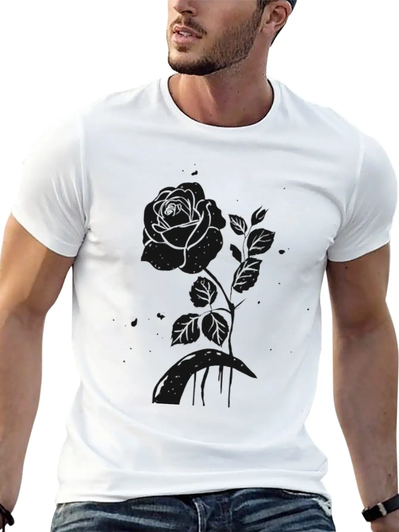 Moon And Rose Graphic Breathable Soft Cotton T-Shirt – Timeless Casual Look