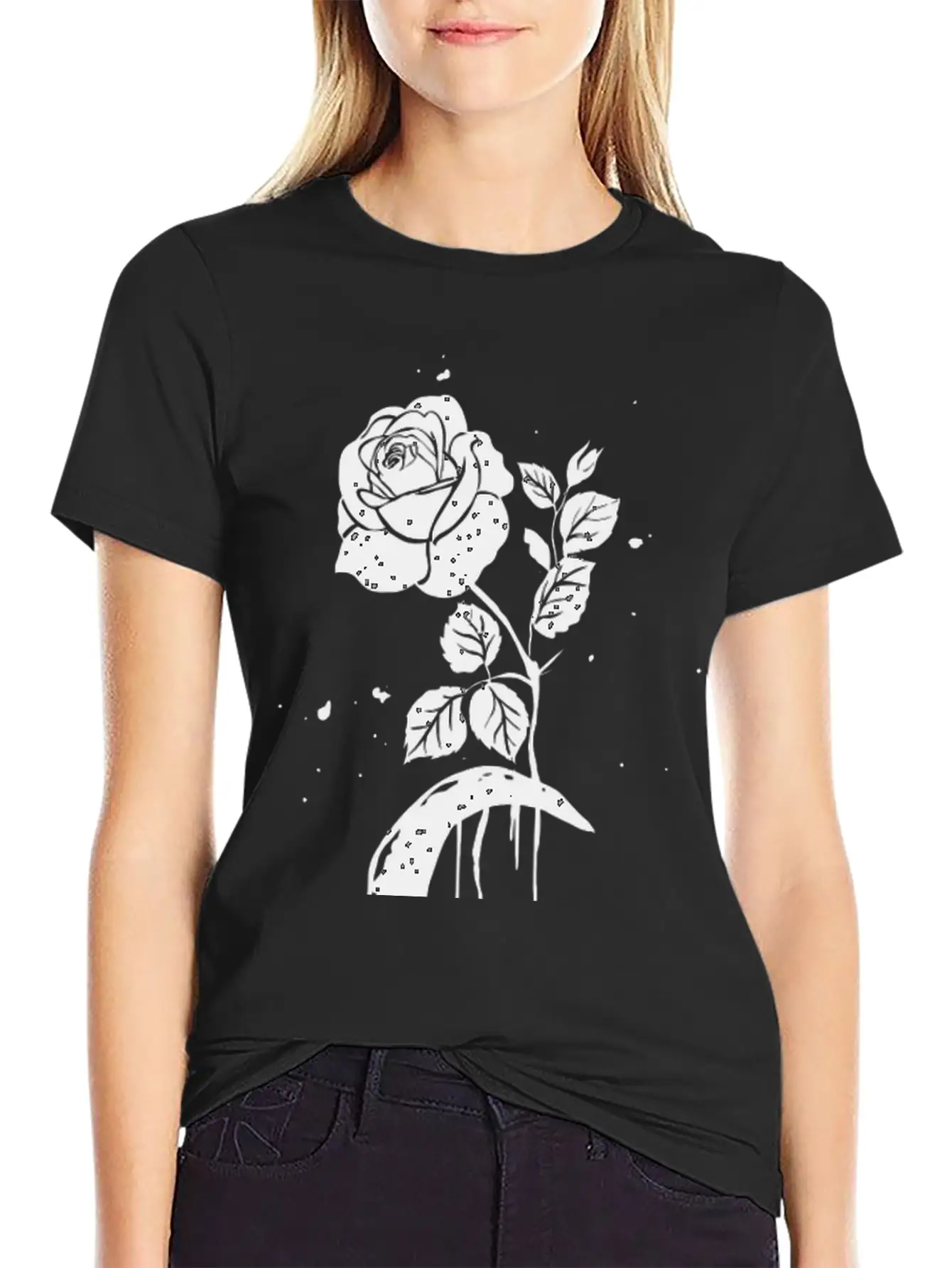 Moon And Rose Graphic Breathable Soft Cotton T-Shirt – Timeless Casual Look