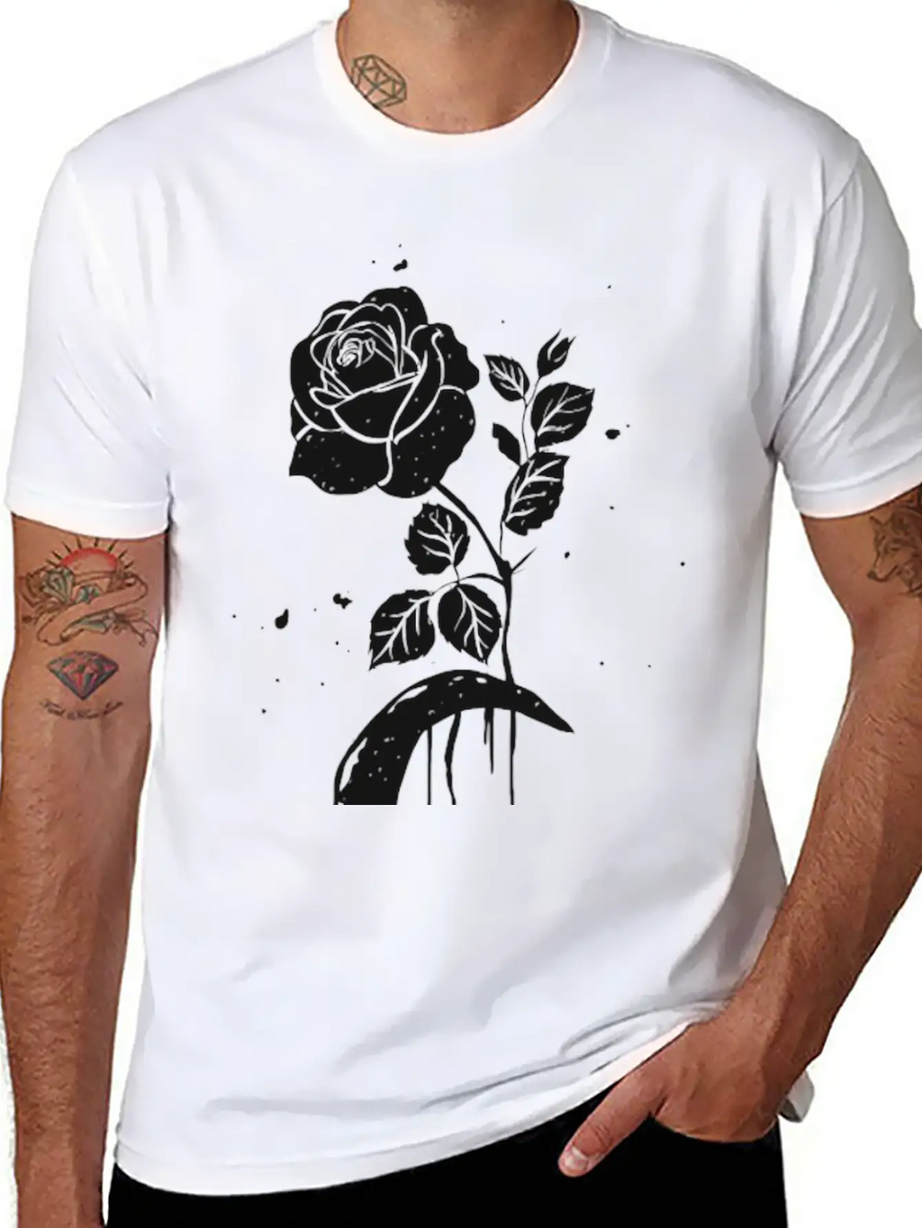 Moon And Rose Graphic Breathable Soft Cotton T-Shirt – Timeless Casual Look