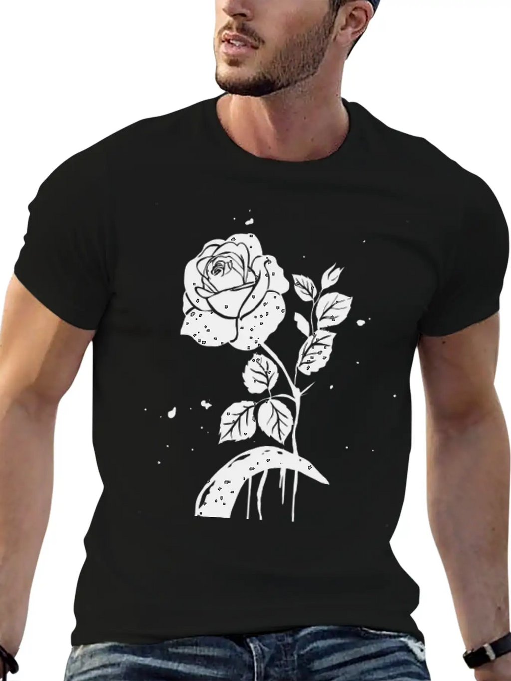 Moon And Rose Graphic Breathable Soft Cotton T-Shirt – Timeless Casual Look