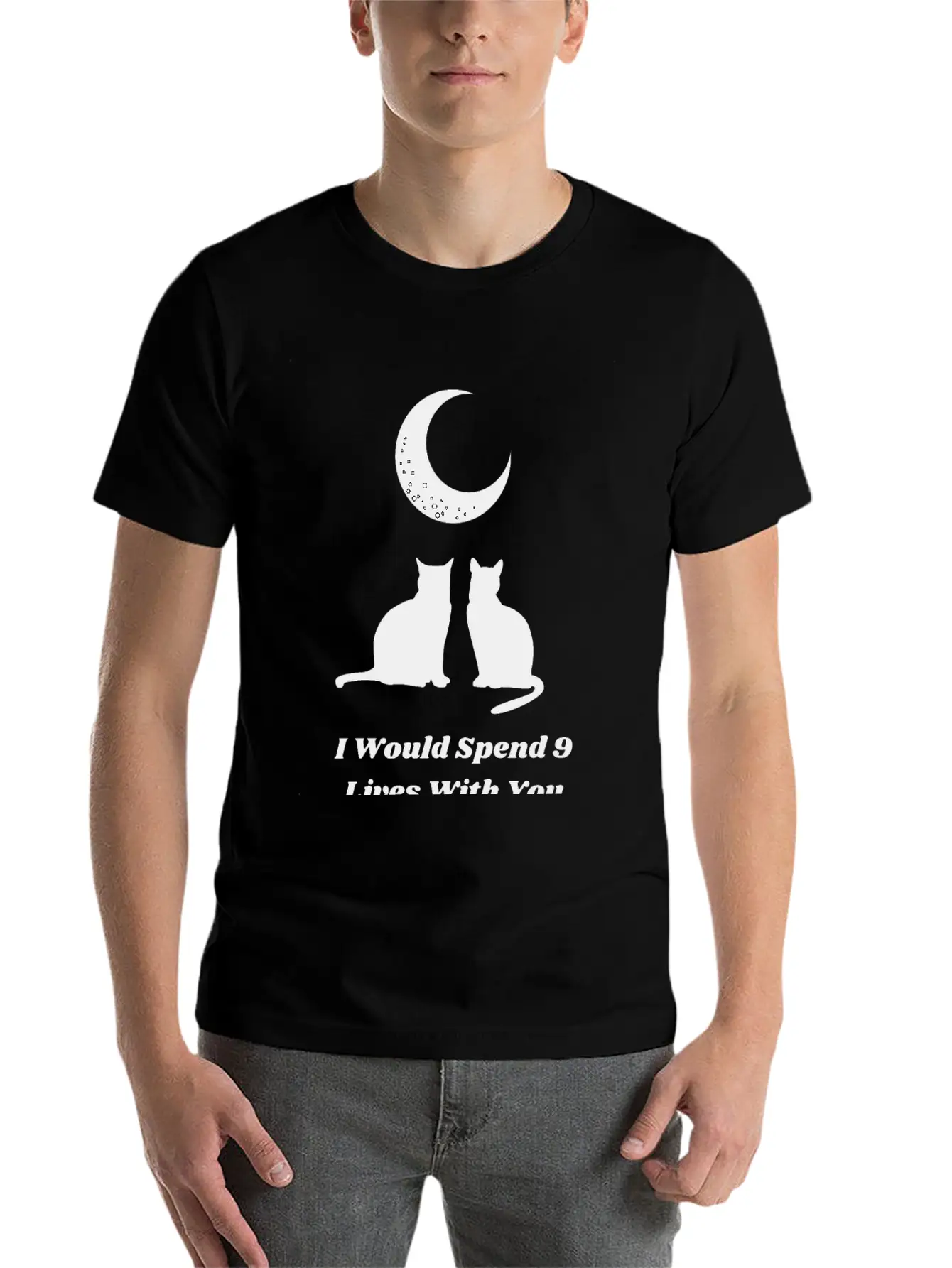 Moon Cat Love Unisex Short Sleeve Soft Cotton T-Shirt – Casual Everyday Wear