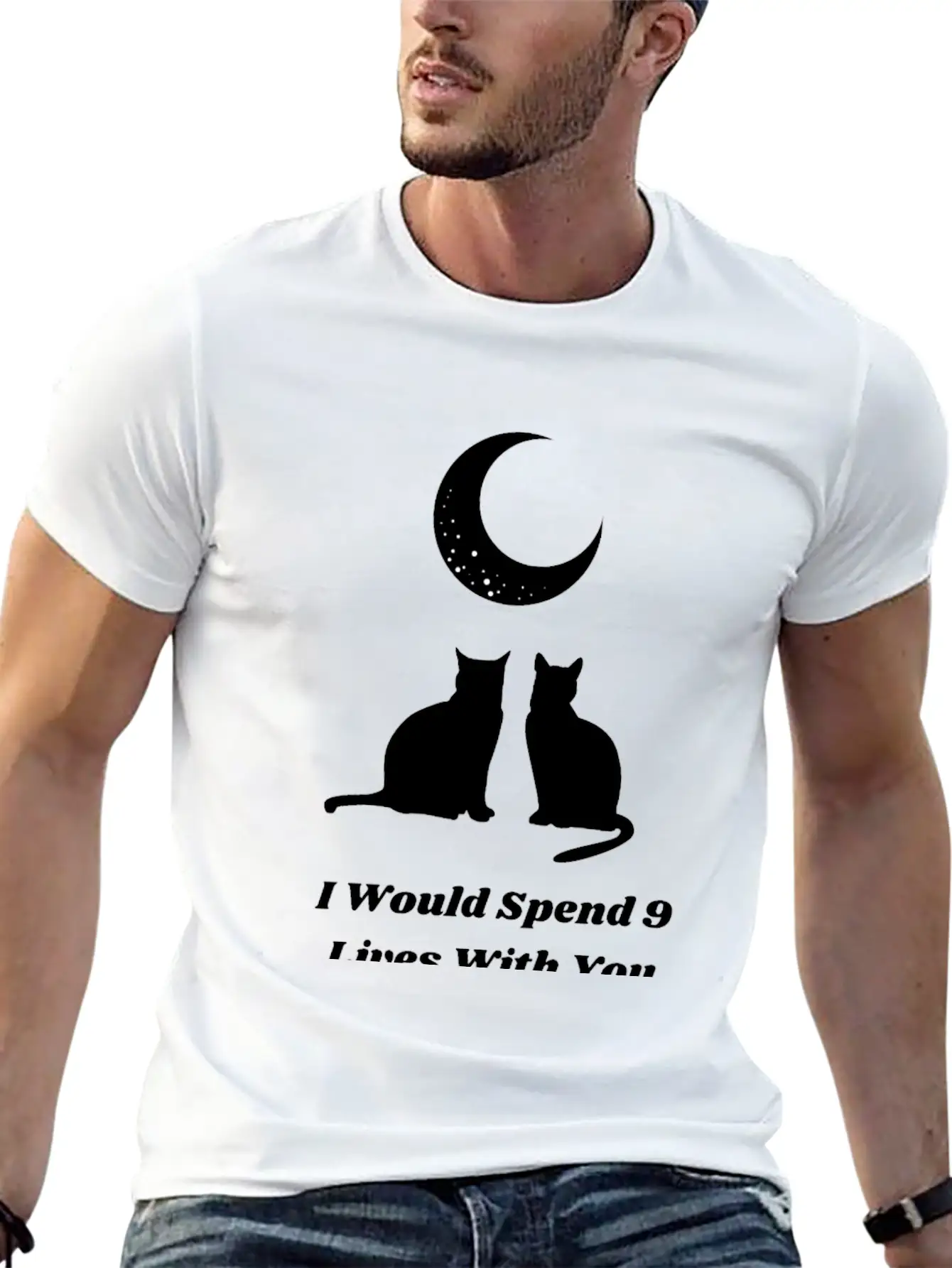 Moon Cat Love Unisex Short Sleeve Soft Cotton T-Shirt – Casual Everyday Wear
