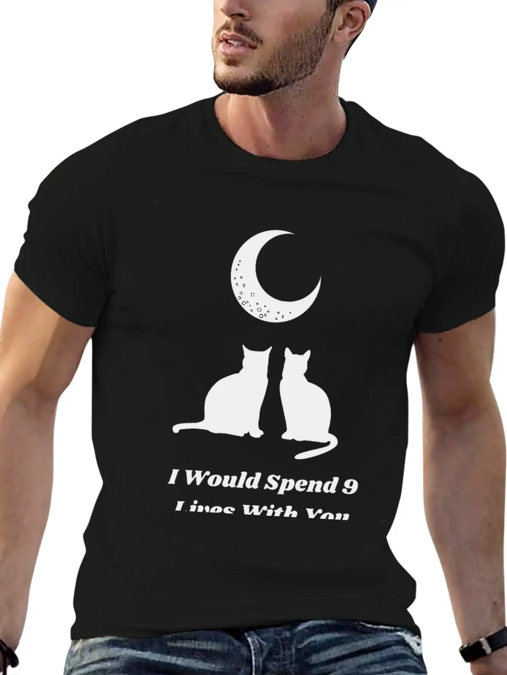 Moon Cat Love Unisex Short Sleeve Soft Cotton T-Shirt – Casual Everyday Wear