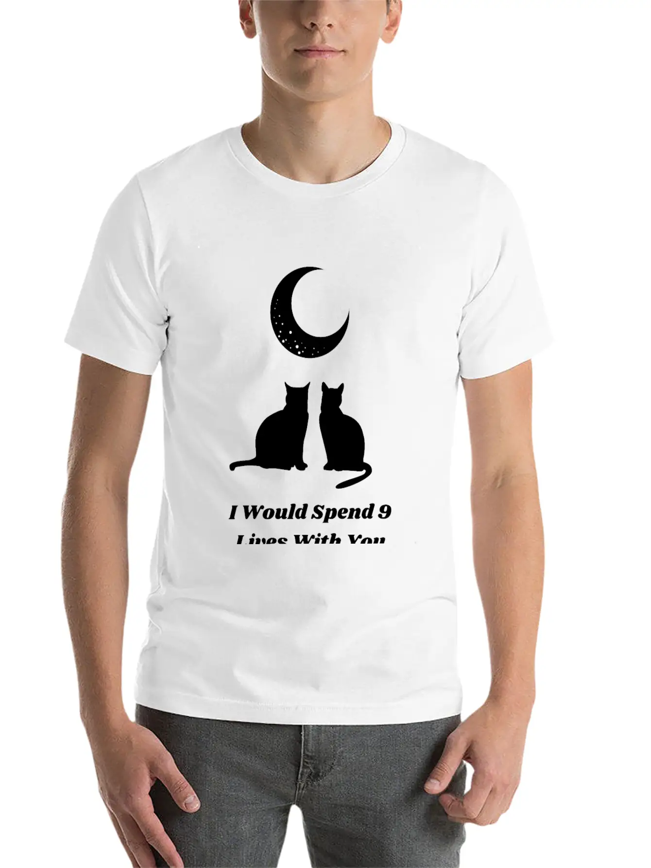 Moon Cat Love Unisex Short Sleeve Soft Cotton T-Shirt – Casual Everyday Wear
