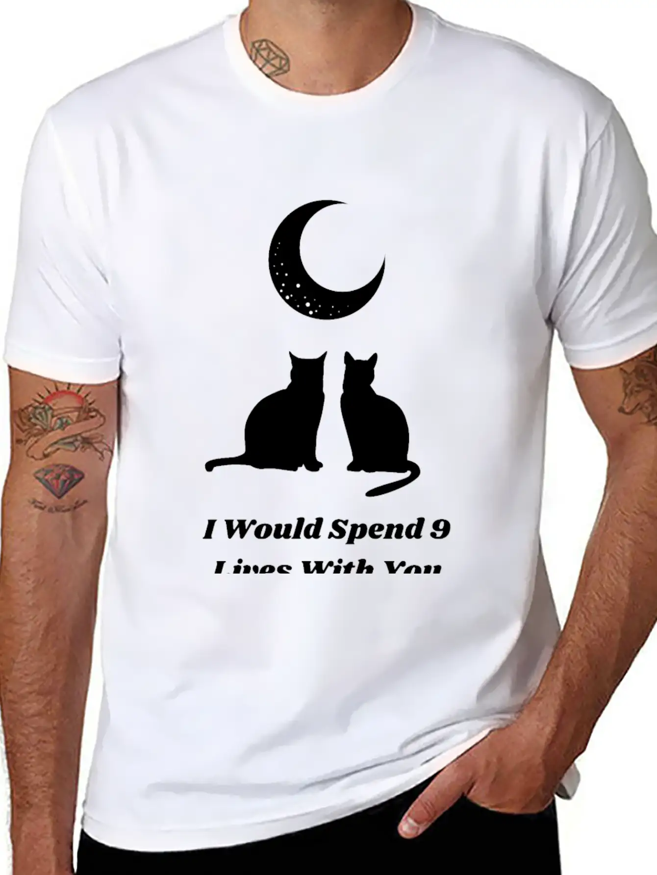 Moon Cat Love Unisex Short Sleeve Soft Cotton T-Shirt – Casual Everyday Wear