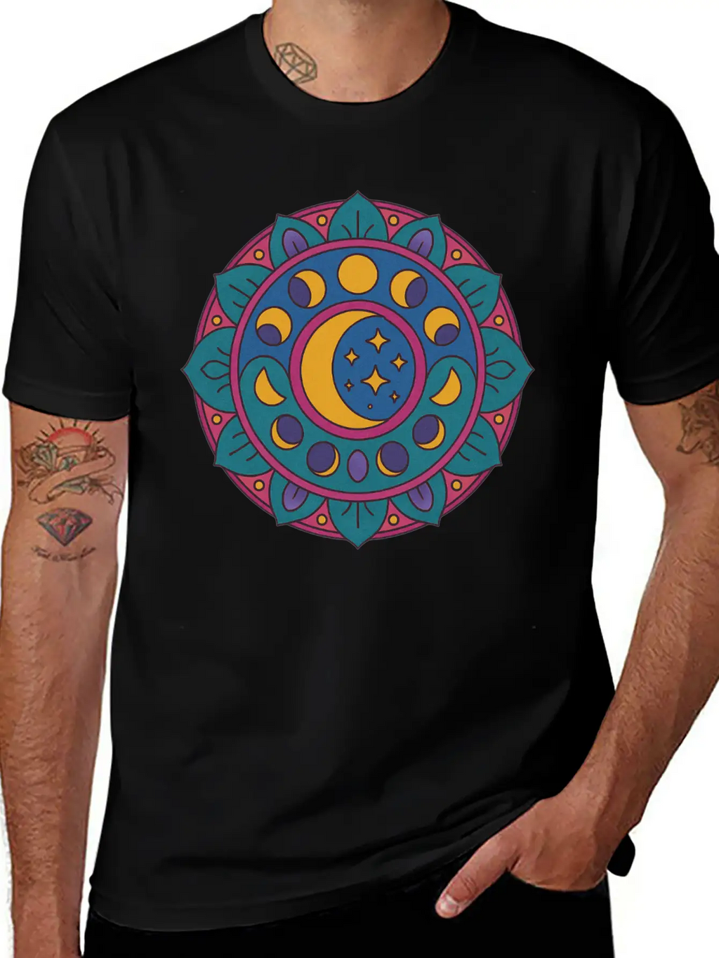 Moon Cycles Mandala Essential Cotton Tee For Daily Outfits – Unisex Style