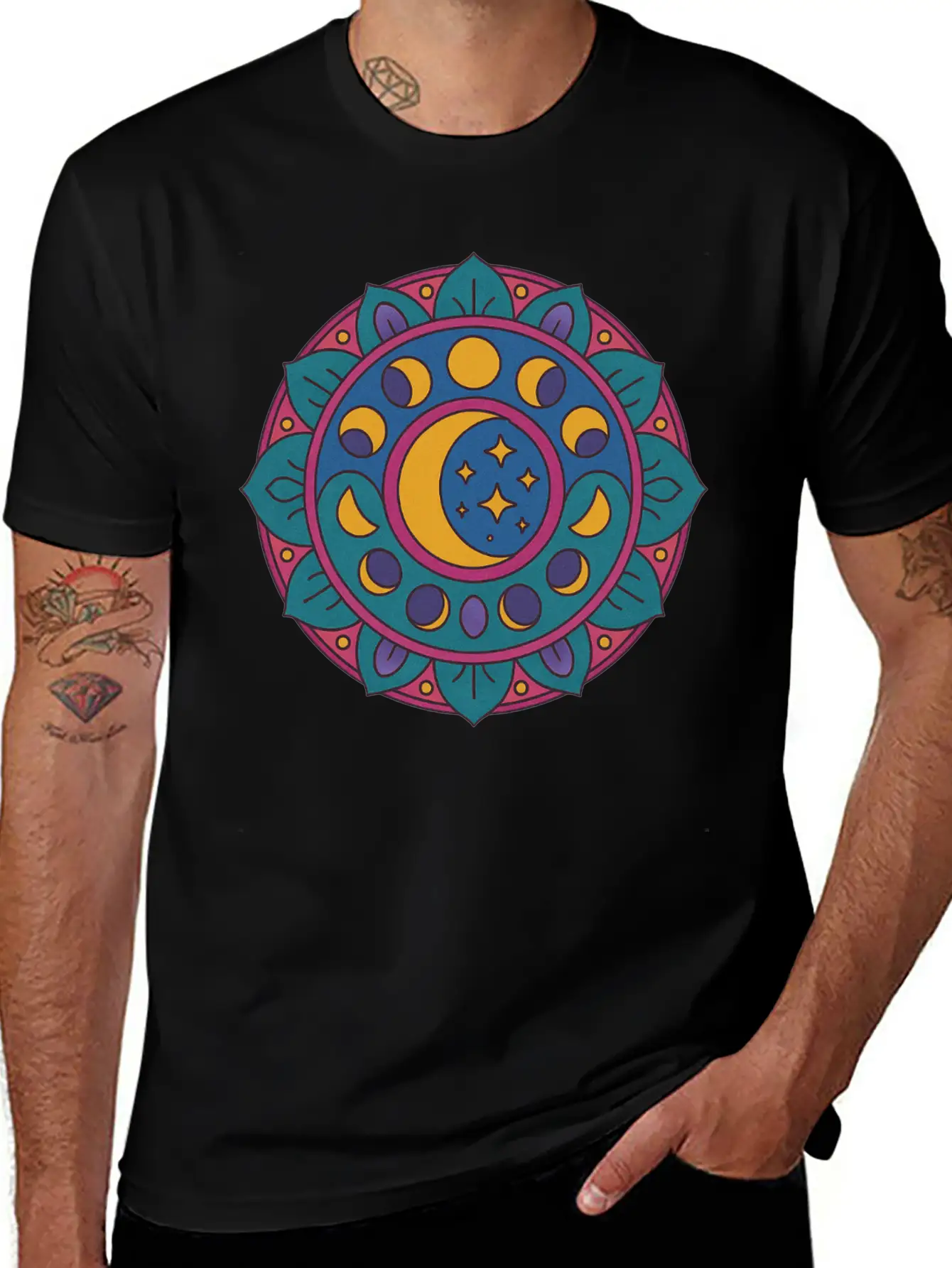 Moon Cycles Mandala Essential Cotton Tee For Daily Outfits – Unisex Style