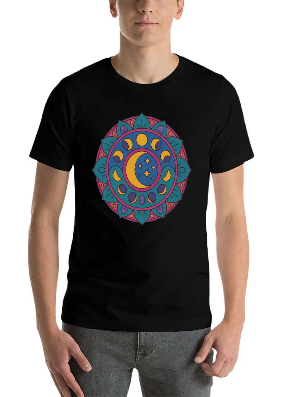 Moon Cycles Mandala Essential Cotton Tee For Daily Outfits – Unisex Style